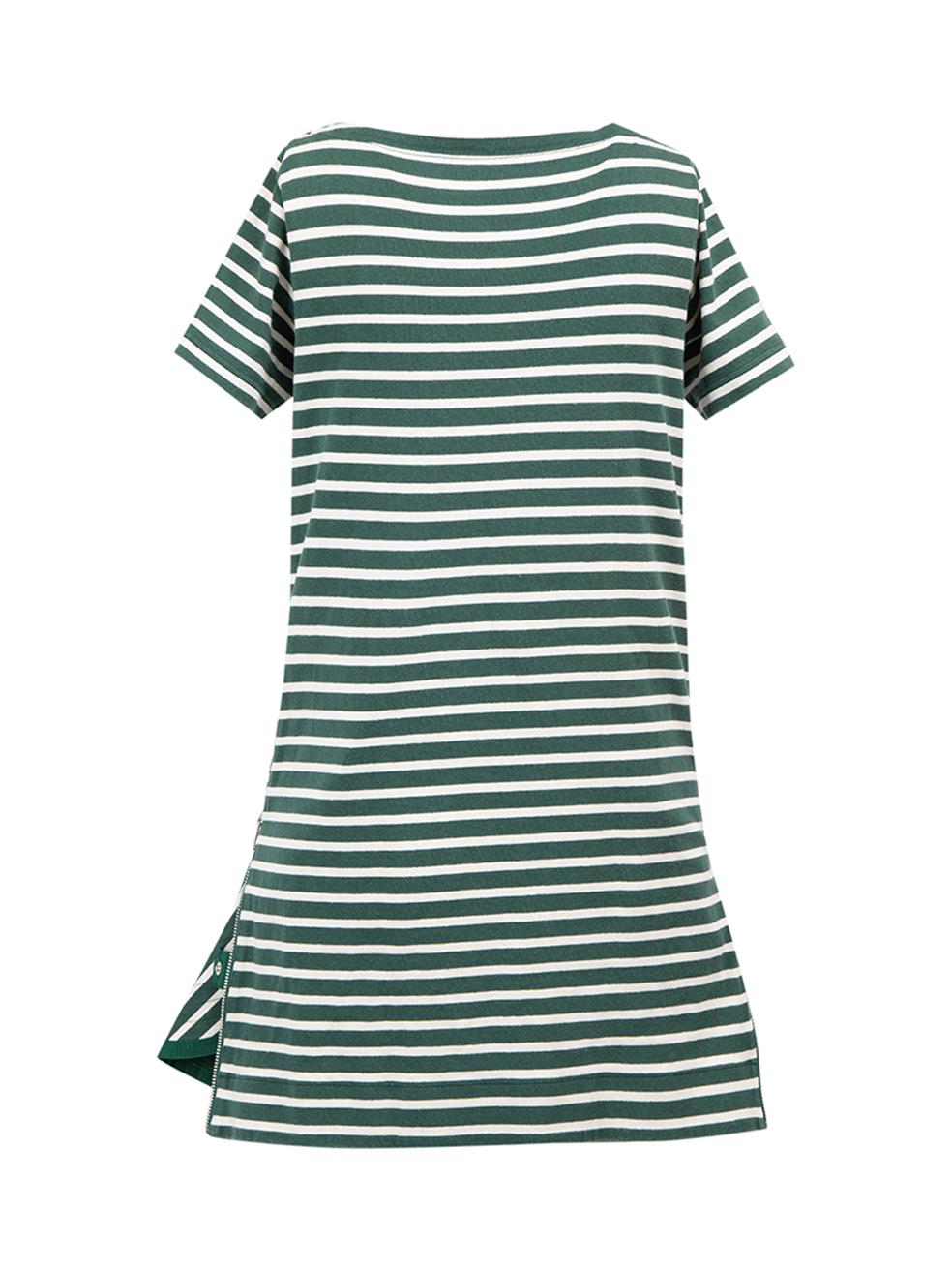 Gray Green & White Cotton Striped Zip Detail Dress Size S For Sale