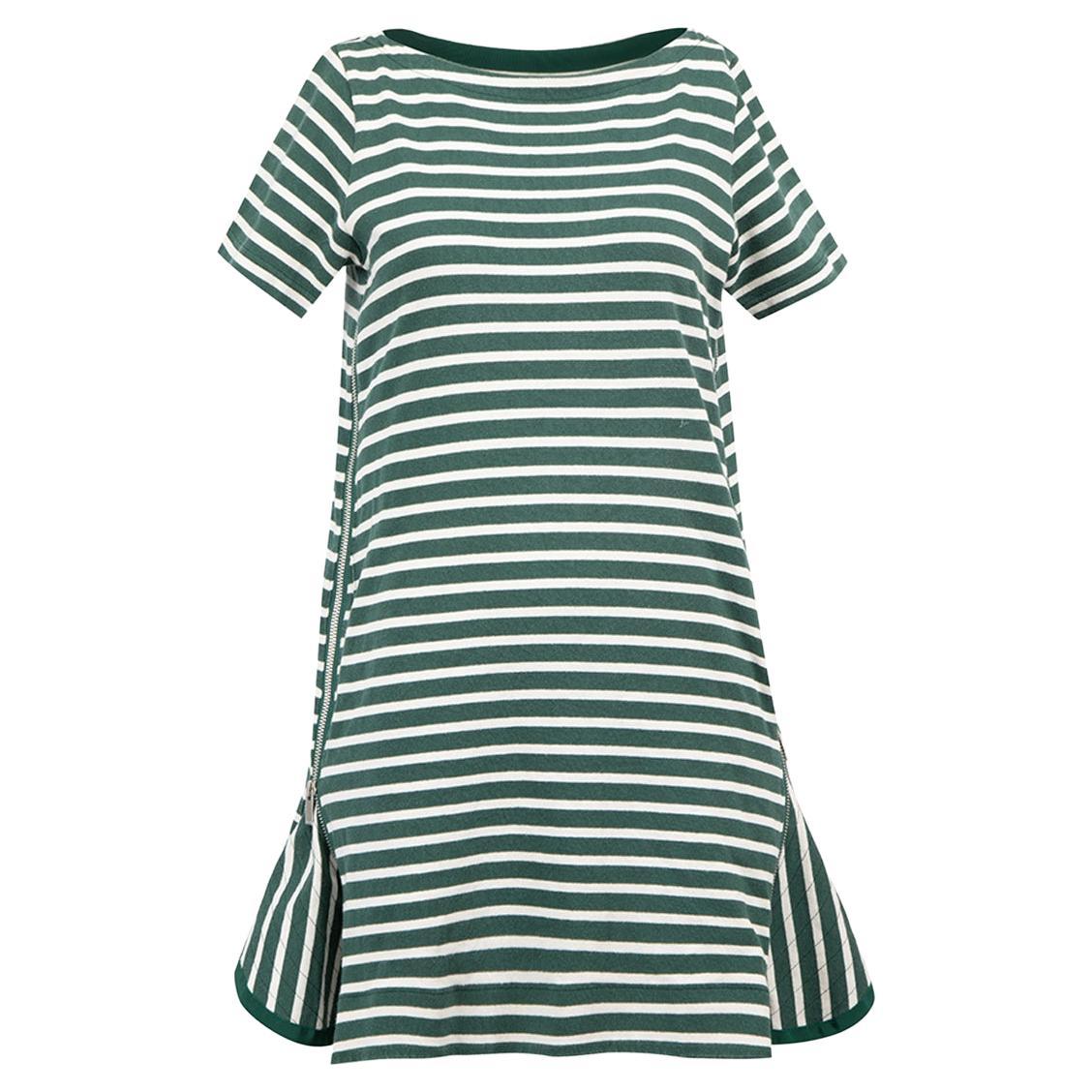 Green & White Cotton Striped Zip Detail Dress Size S For Sale