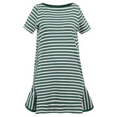 Used Green & White Cotton Striped Zip Detail Dress Size S