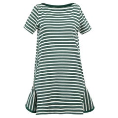 Vestido de rayas de algodón verde y blanco con detalle de cremallera Talla S