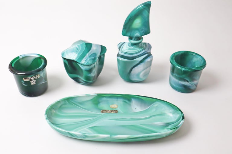 Green White Dressing Table Set made of Mouth-blown Glass