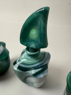 Green White Dressing Table Set made of Mouth-blown Glass