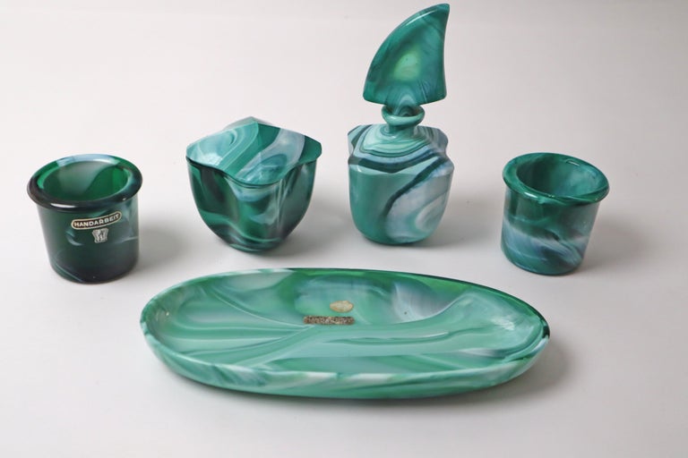 Green White Dressing Table Set made of Mouth-blown Glass For Sale at 1stDibs