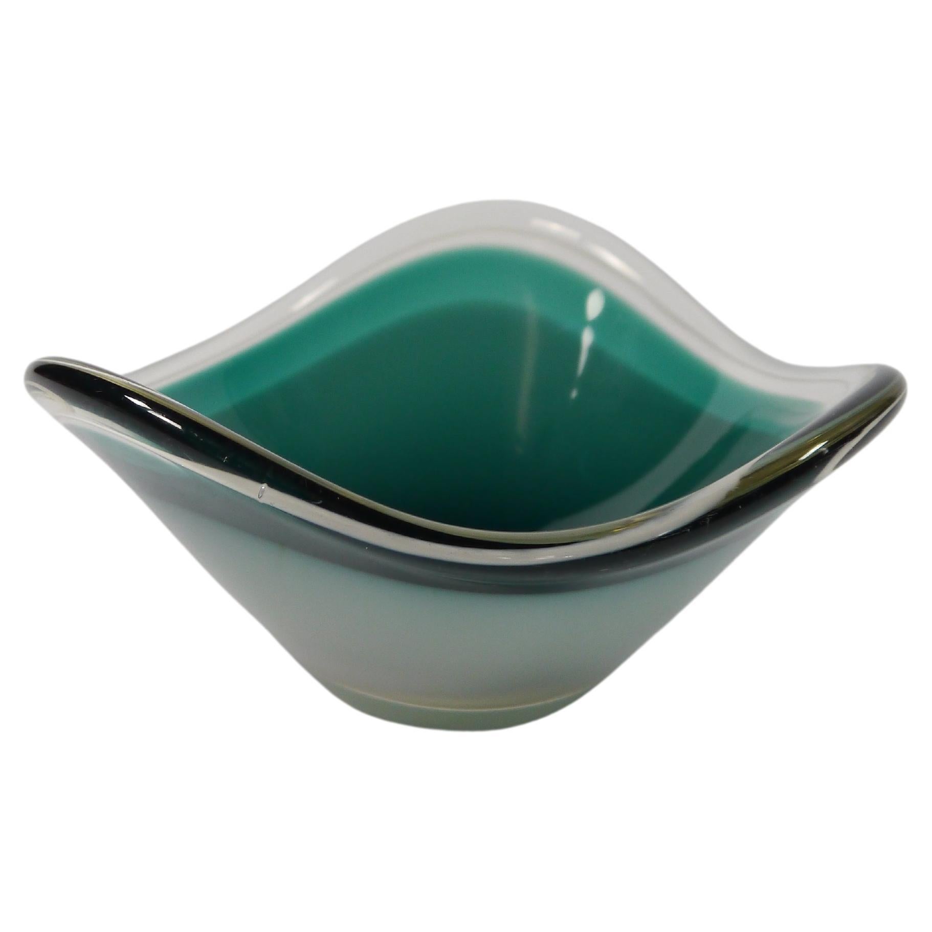 Green White Glass Bowls by Paul Kedelv for Flygsfors, Sweden 1960s For Sale