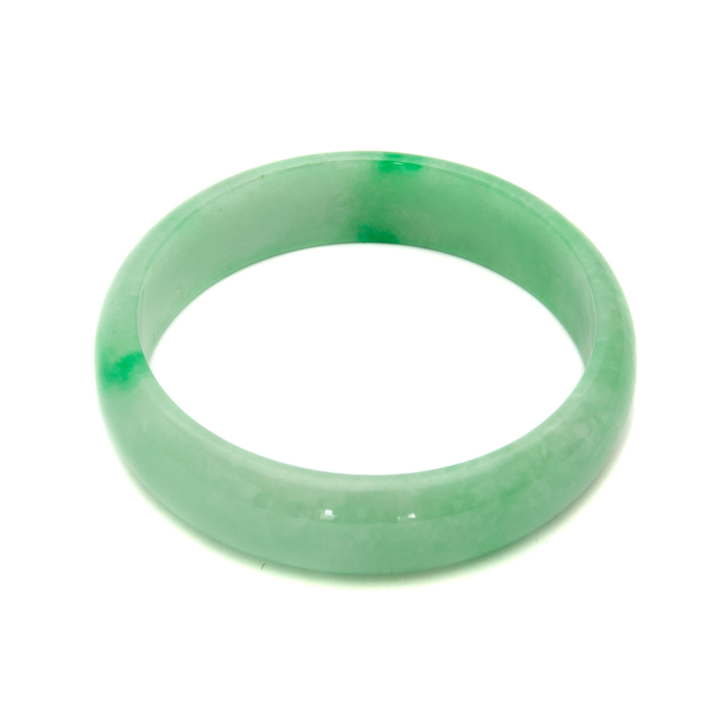 Round Cut Green White Mottled Natural Jadeite Jade Bangle Bracelet