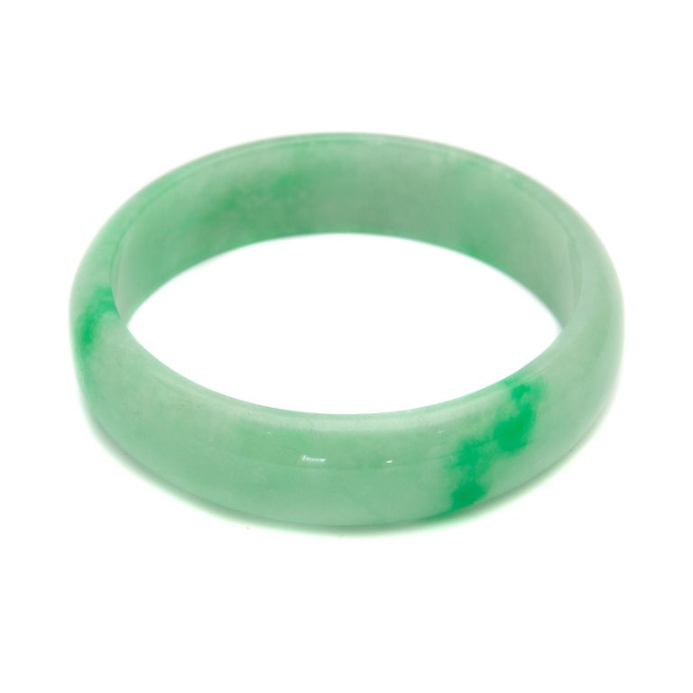 Green White Mottled Natural Jadeite Jade Bangle Bracelet at 1stDibs