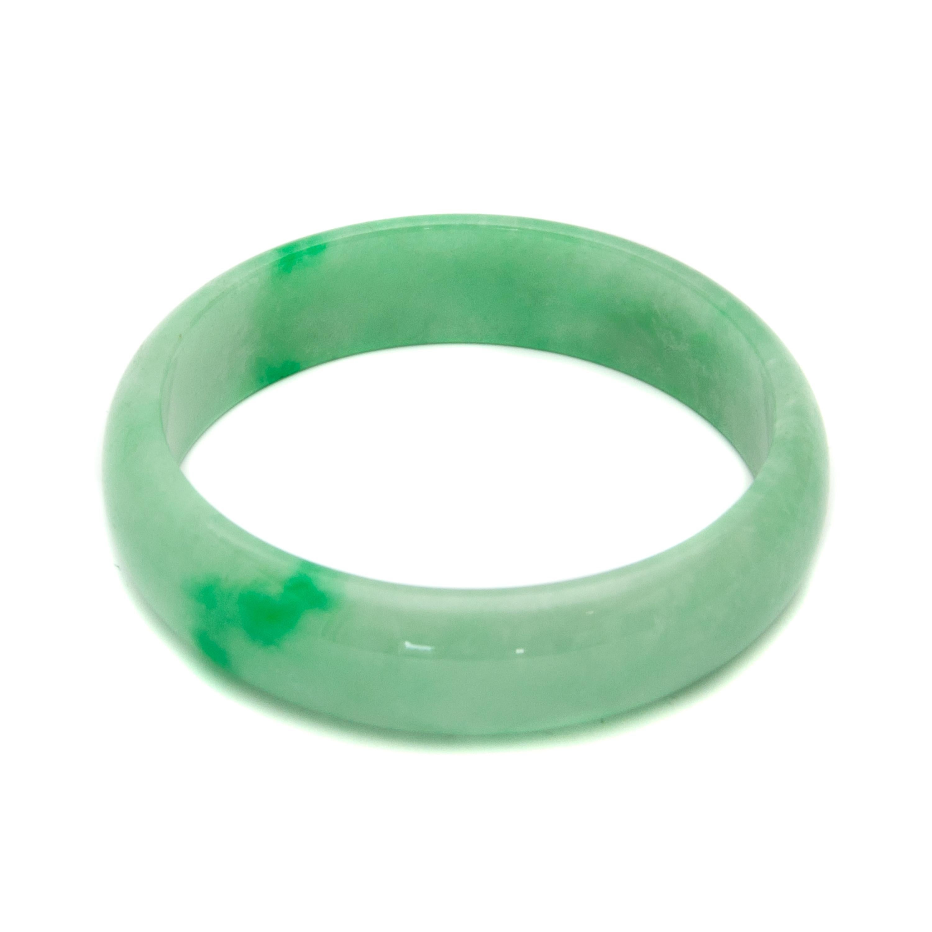 Women's or Men's Green White Mottled Natural Jadeite Jade Bangle Bracelet