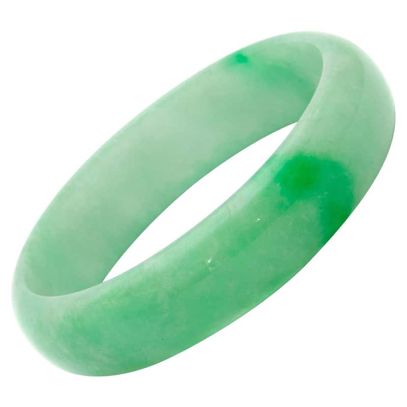 Green White Mottled Natural Jadeite Jade Bangle Bracelet at 1stDibs