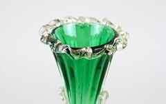 Green/ White Murano Glass Vase With 24k Gold Flakes by Fratelli Toso, IT ca 1930
