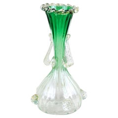 Green/ White Murano Glass Vase With 24k Gold Flakes by Fratelli Toso, IT ca 1930