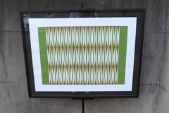 Green & White Op art screen Print by Serbian artist Miodrag Dordevic Circa 1970