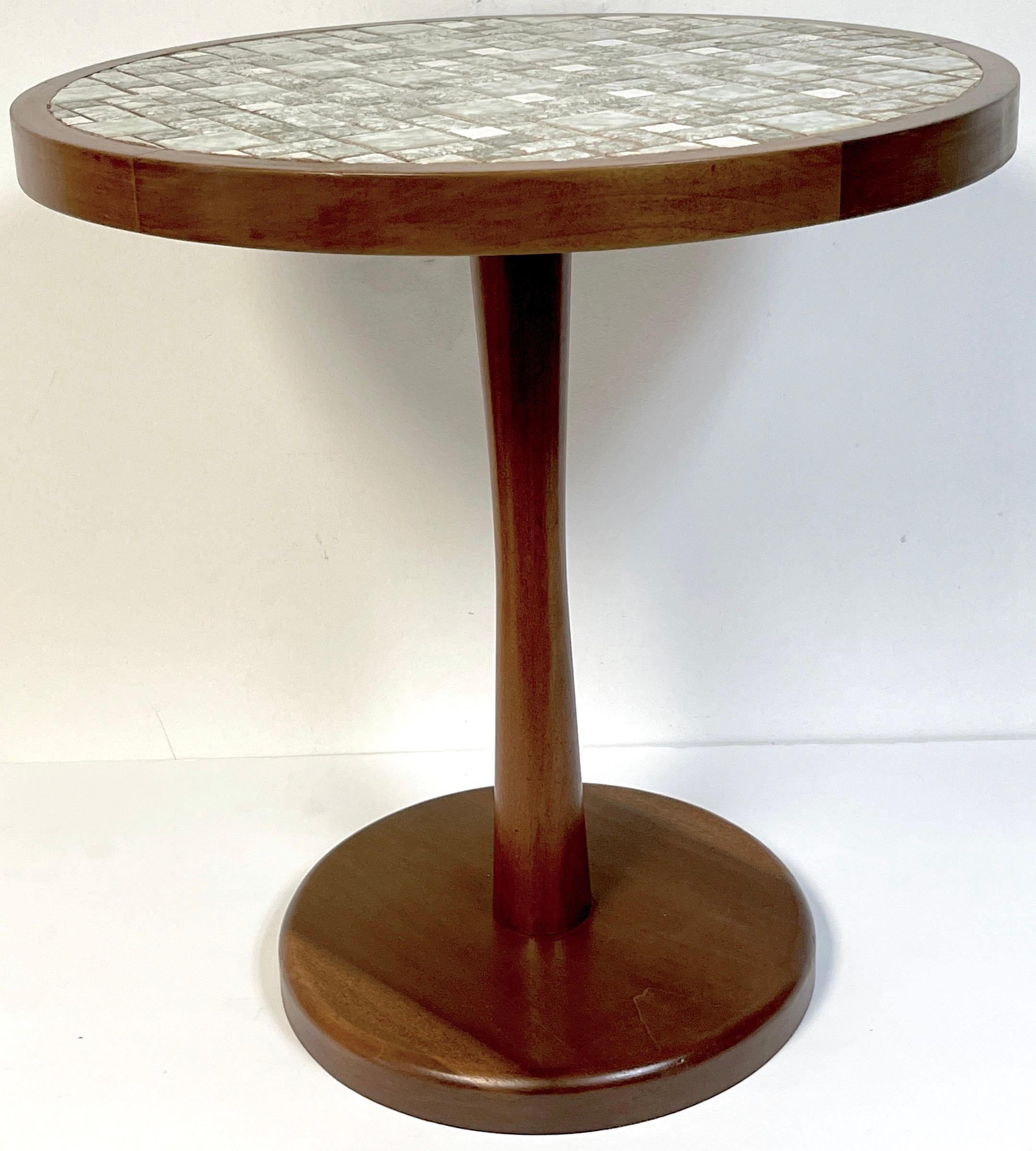 skinny wood drink table white mosaic