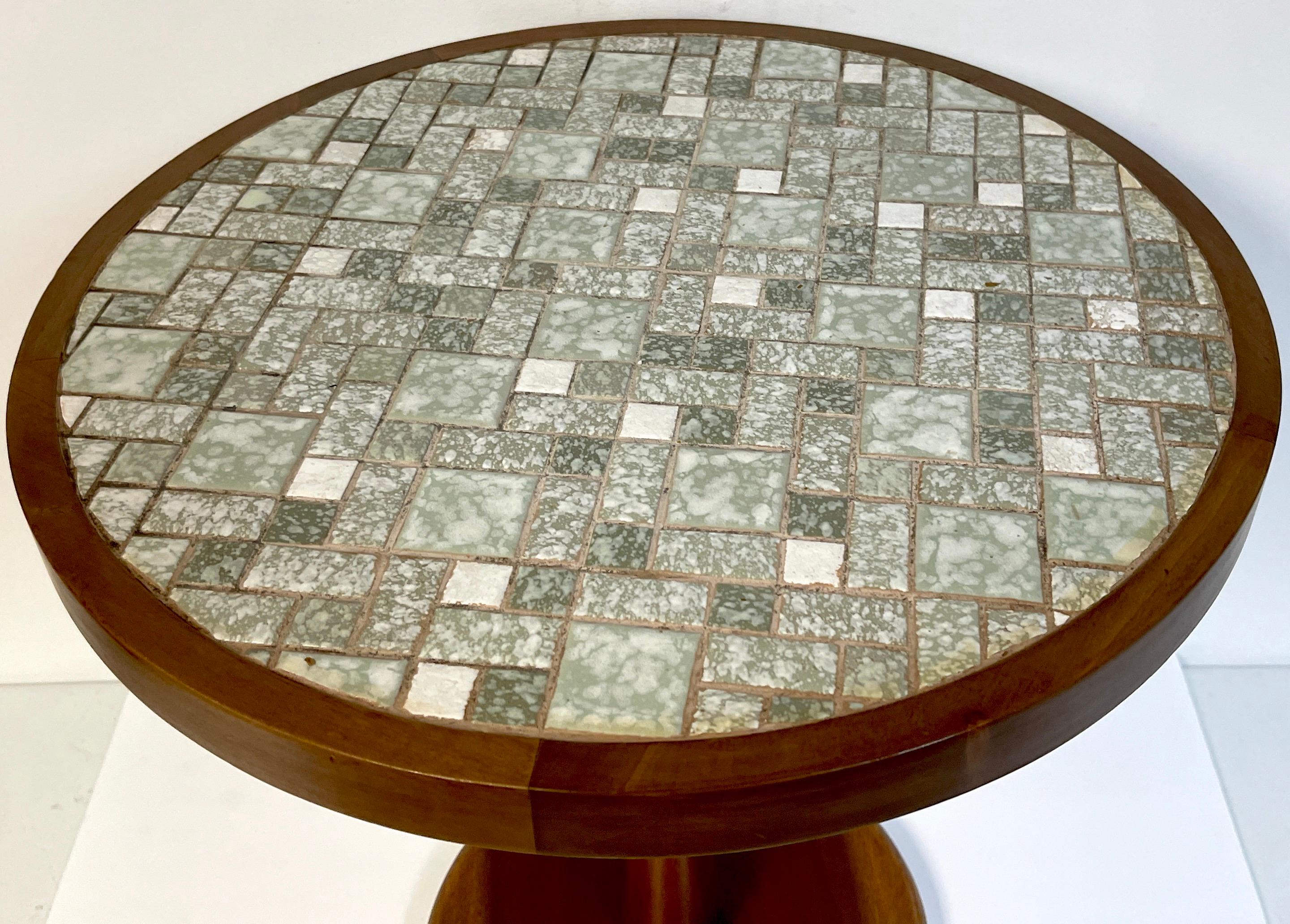 Mid-Century Modern Green & White Tile Mosaic Drinks Table, Style of Gordon & Jane Martz For Sale
