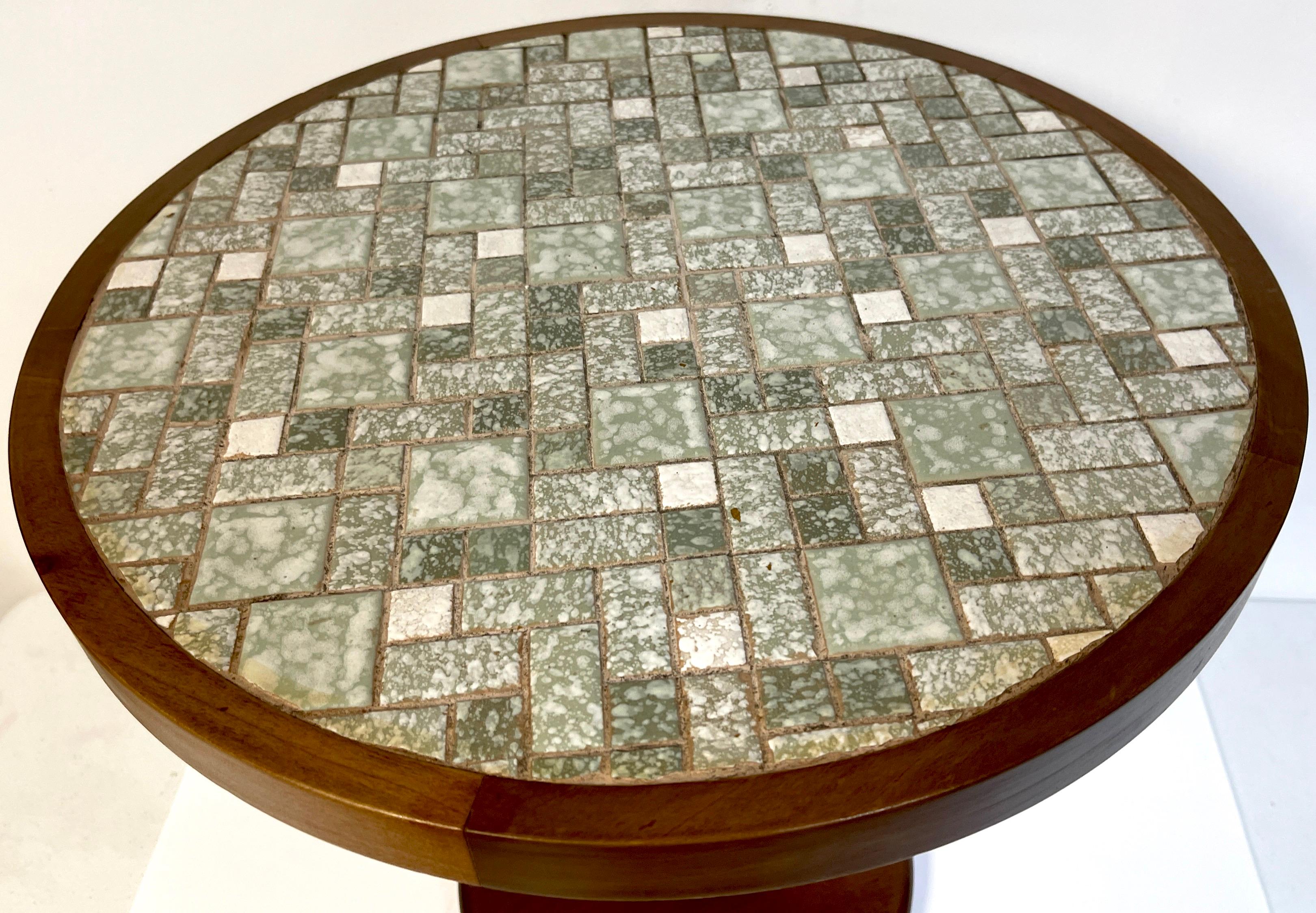 20th Century Green & White Tile Mosaic Drinks Table, Style of Gordon & Jane Martz For Sale