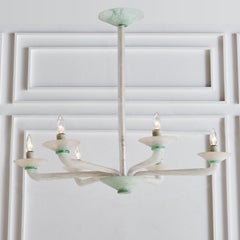 Green + White Venetian Scavo Glass Chandelier, Italy