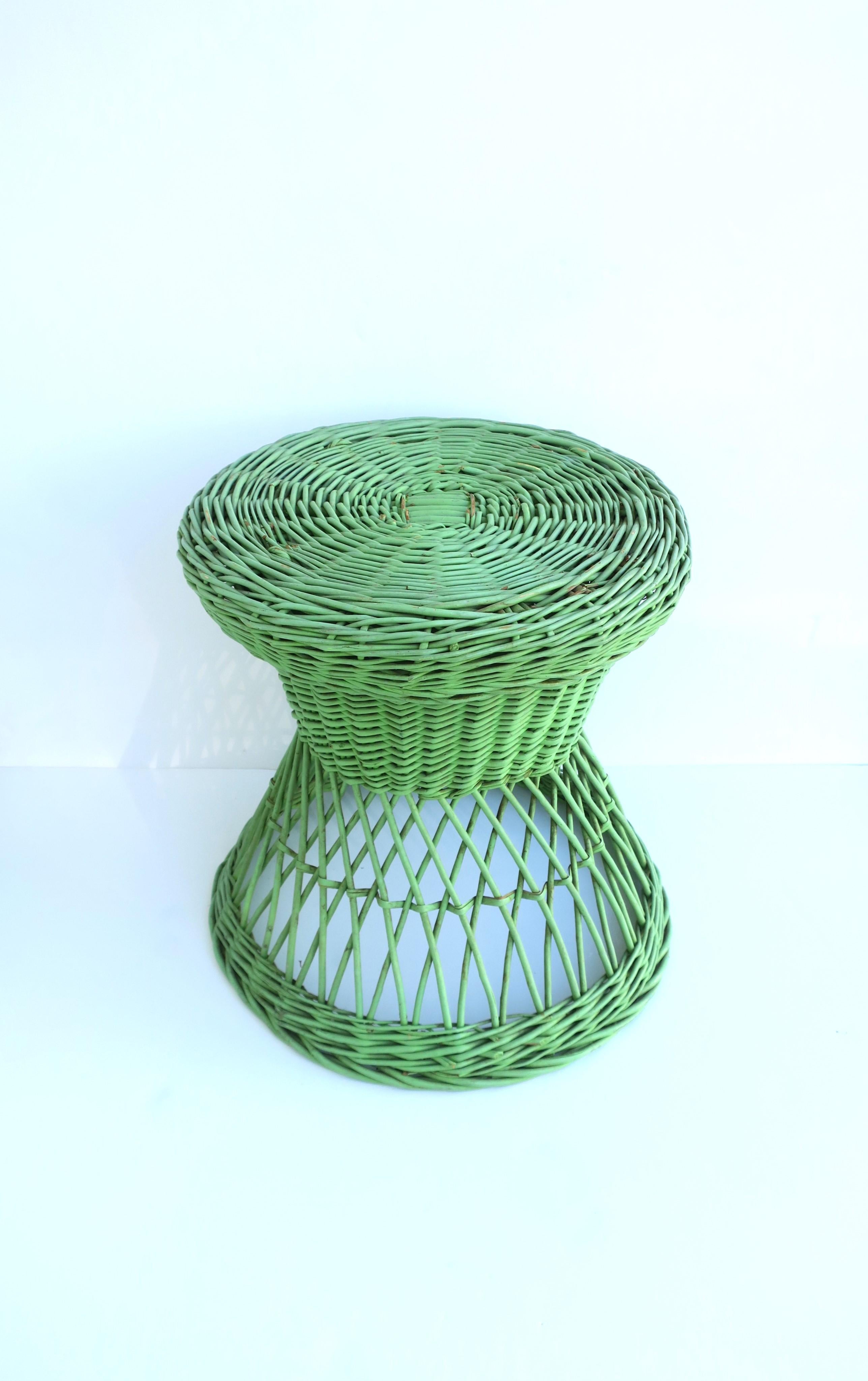 Painted Green Wicker Stool or Drinks Table  For Sale