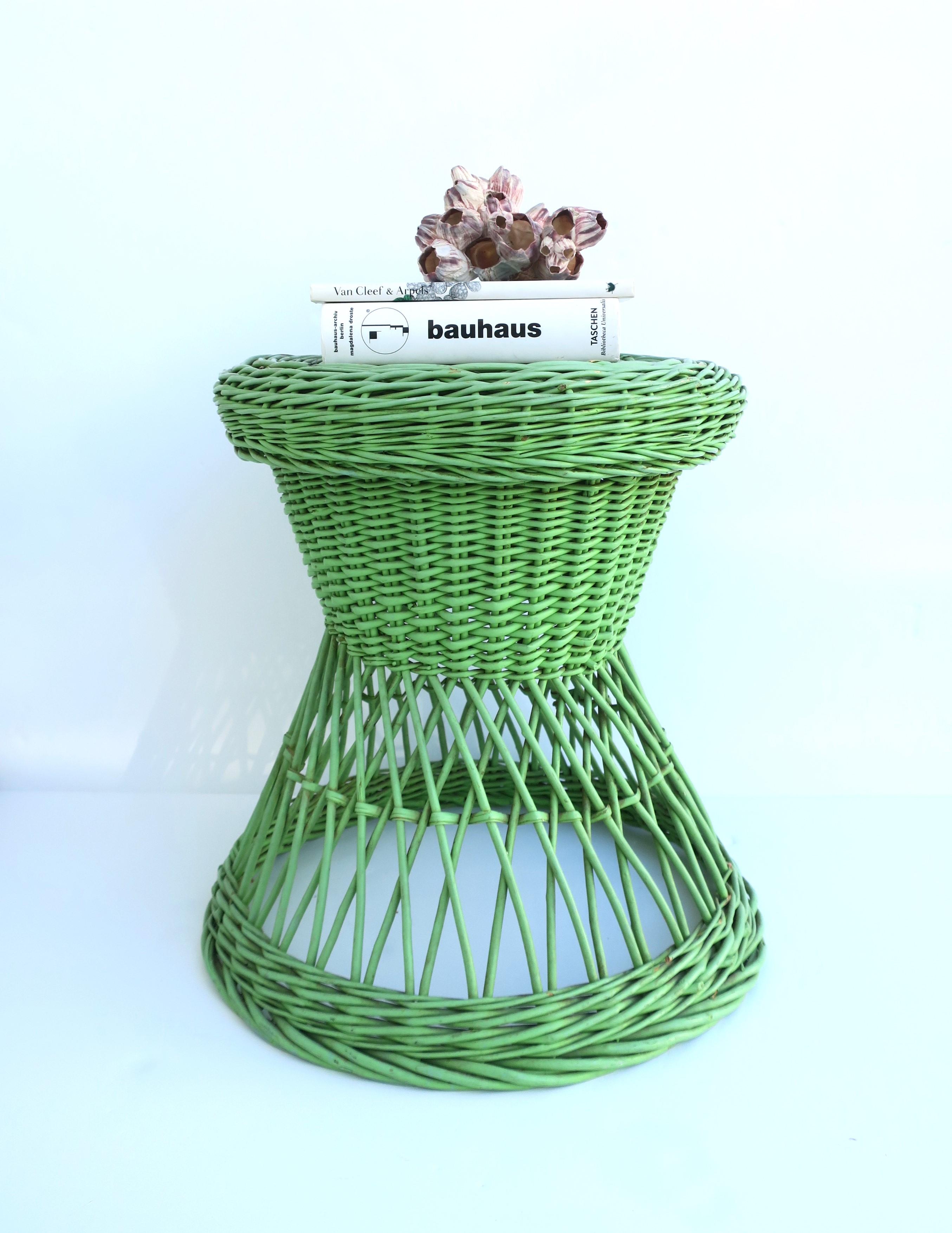 20th Century Green Wicker Stool or Drinks Table  For Sale