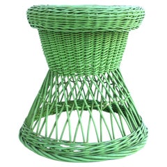 Used Green Wicker Stool or Drinks Table 
