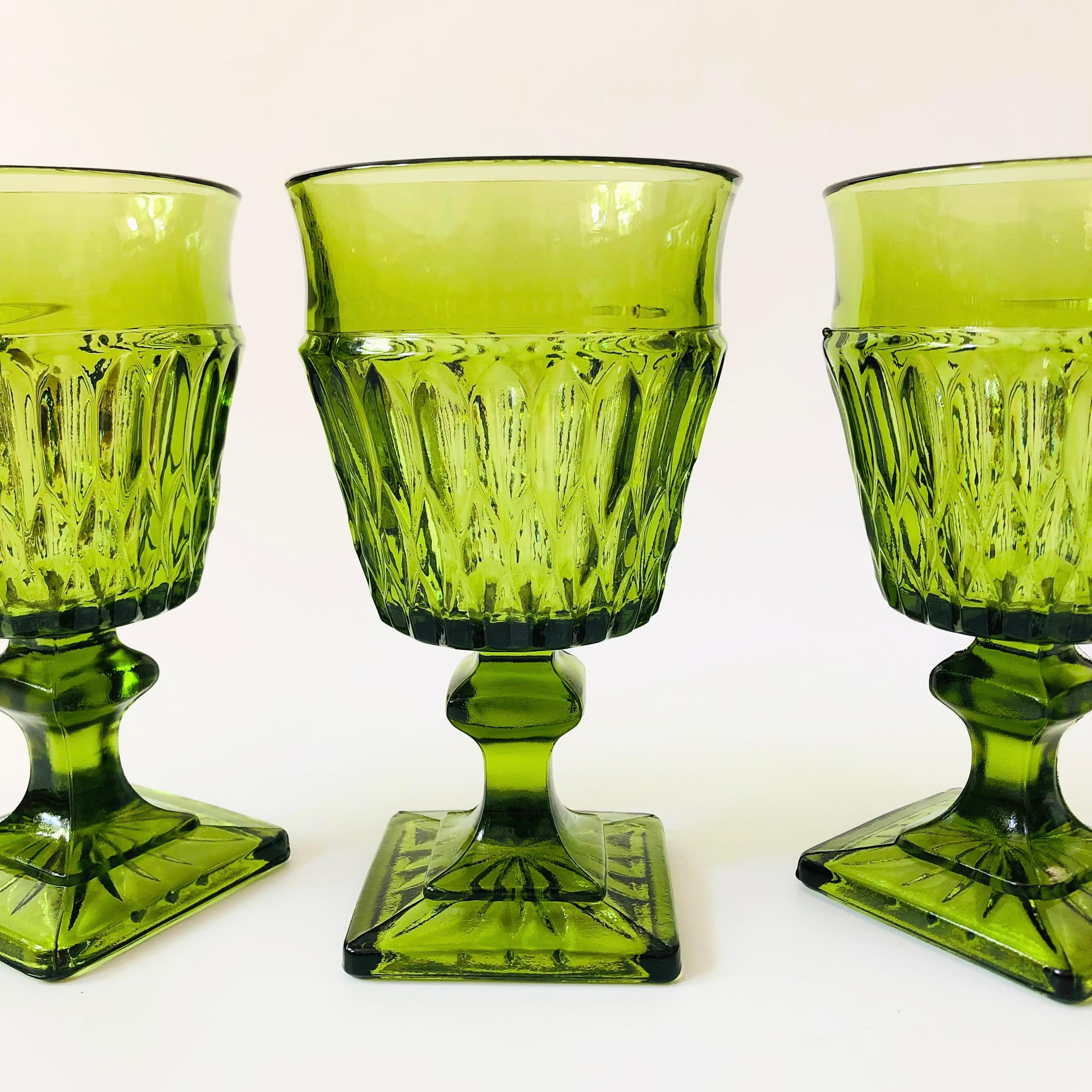 Mid-Century Modern Green Wine Goblets by Indiana Glass - Set of 4