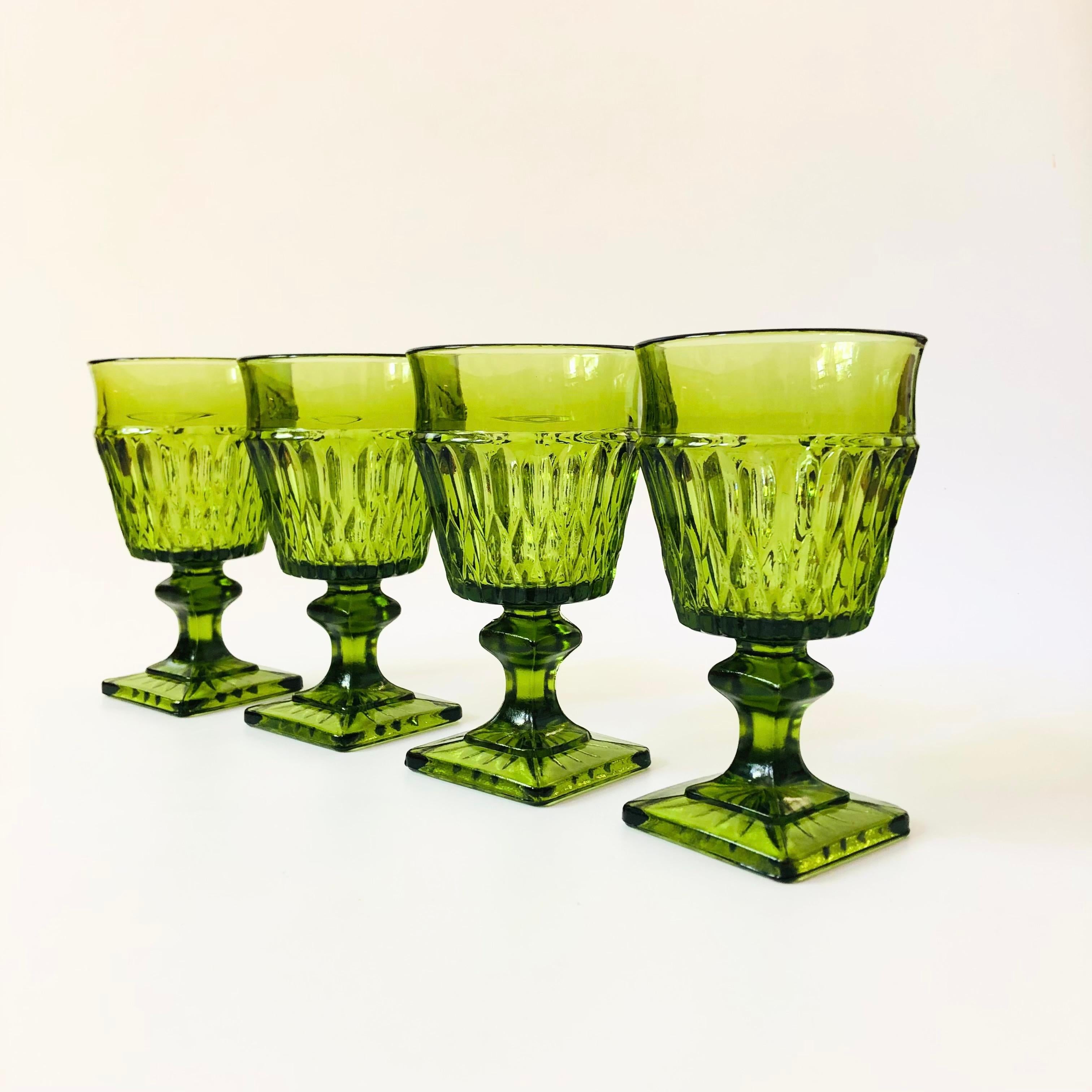 American Green Wine Goblets by Indiana Glass - Set of 4 For Sale