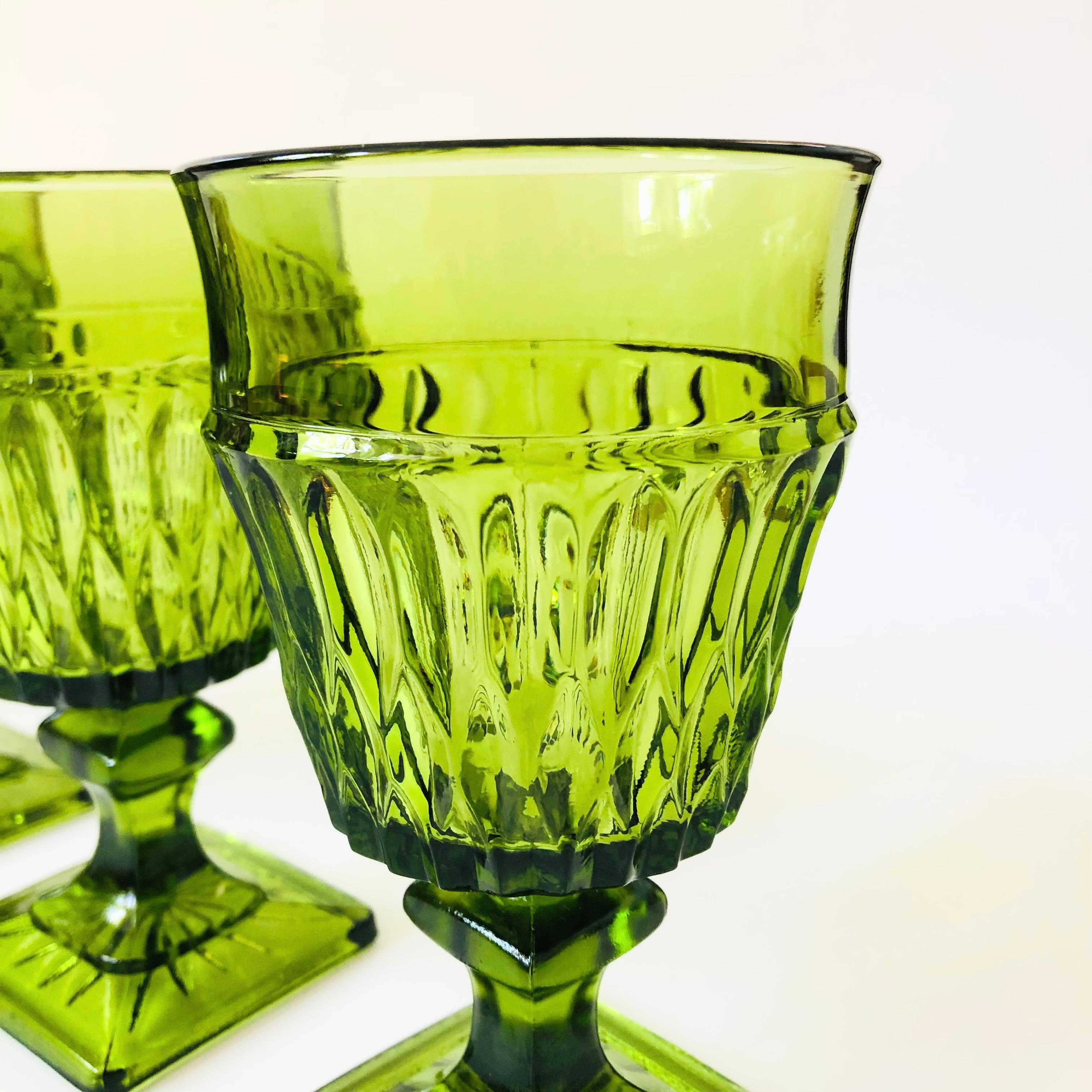 Green Wine Goblets by Indiana Glass - Set of 4 In Good Condition For Sale In Vallejo, CA