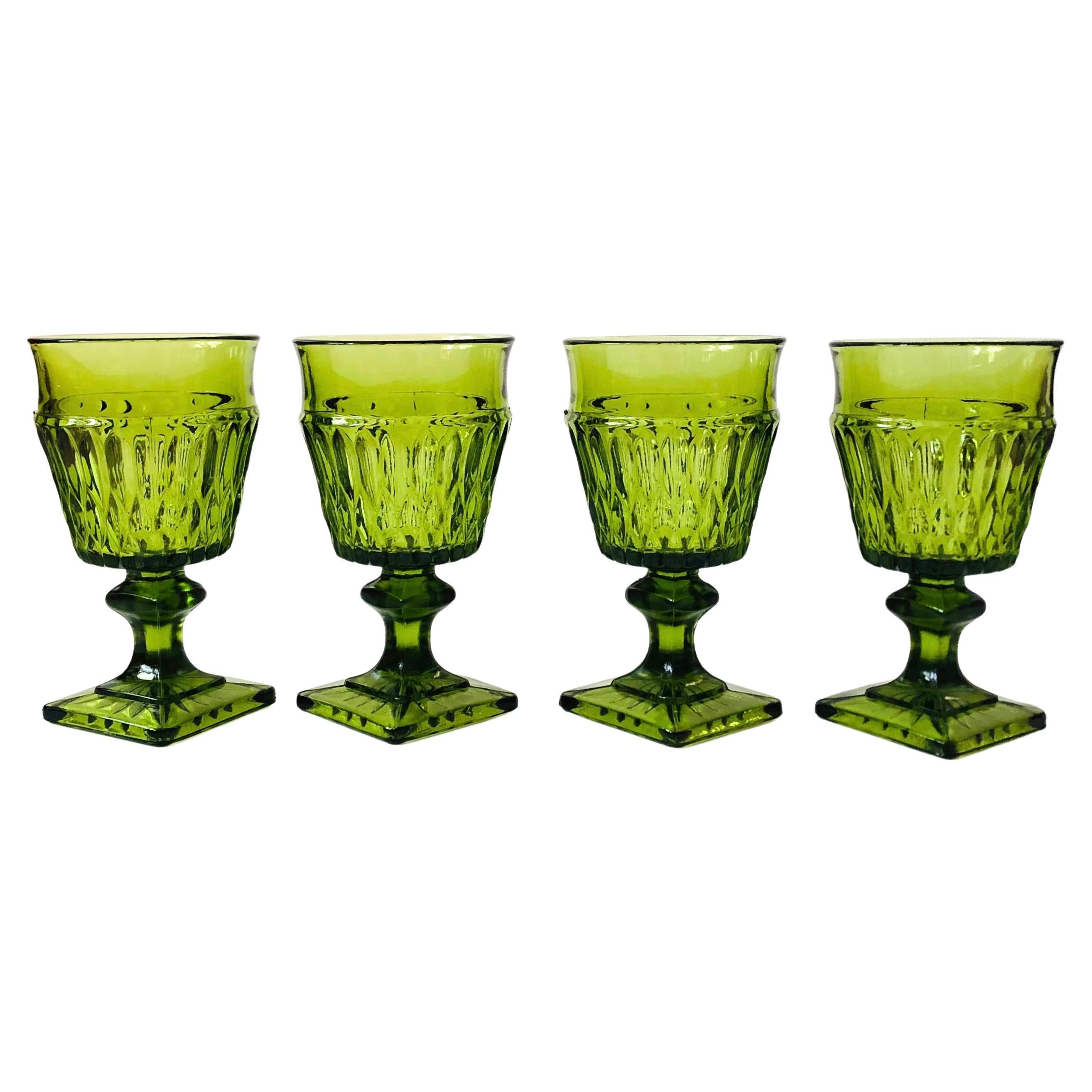 Green Wine Goblets by Indiana Glass - Set of 4 For Sale