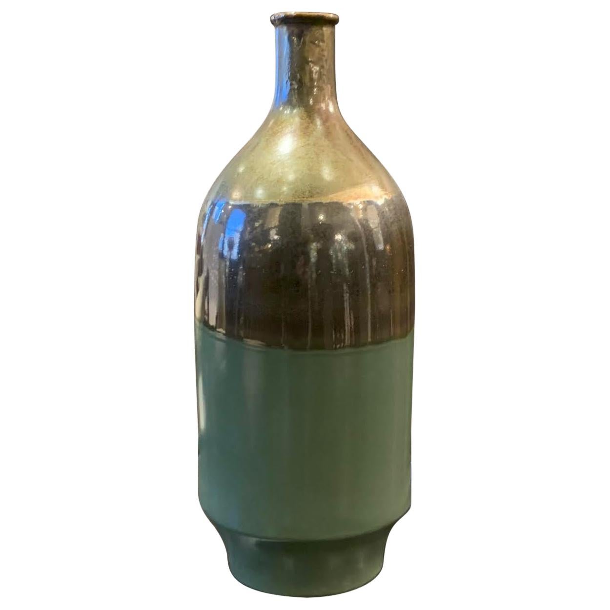 Green with Iridescent Metallic Ceramic Vase, China, Contemporary For Sale