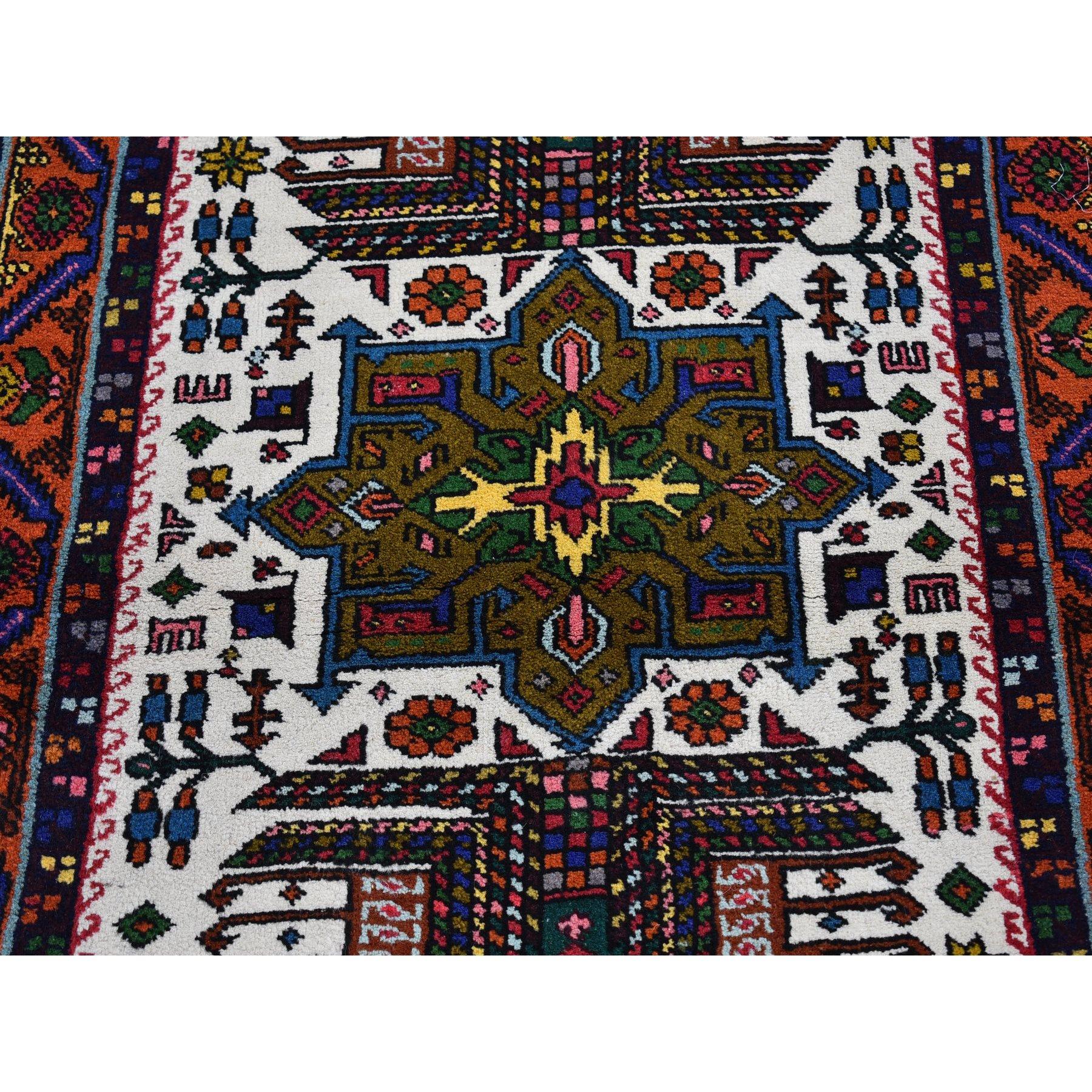Medieval Green with Orange Vintage Persian Karajeh Excellent Cond Wool Hand Knotted Rug For Sale