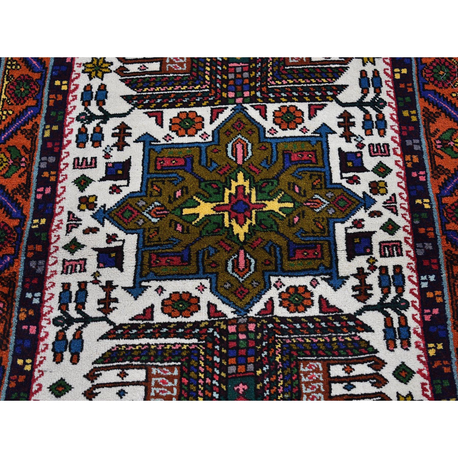 Medievale Verde con arancione Vintage Persian Karajeh Eccellente Cond Tappeto in lana annodato a mano