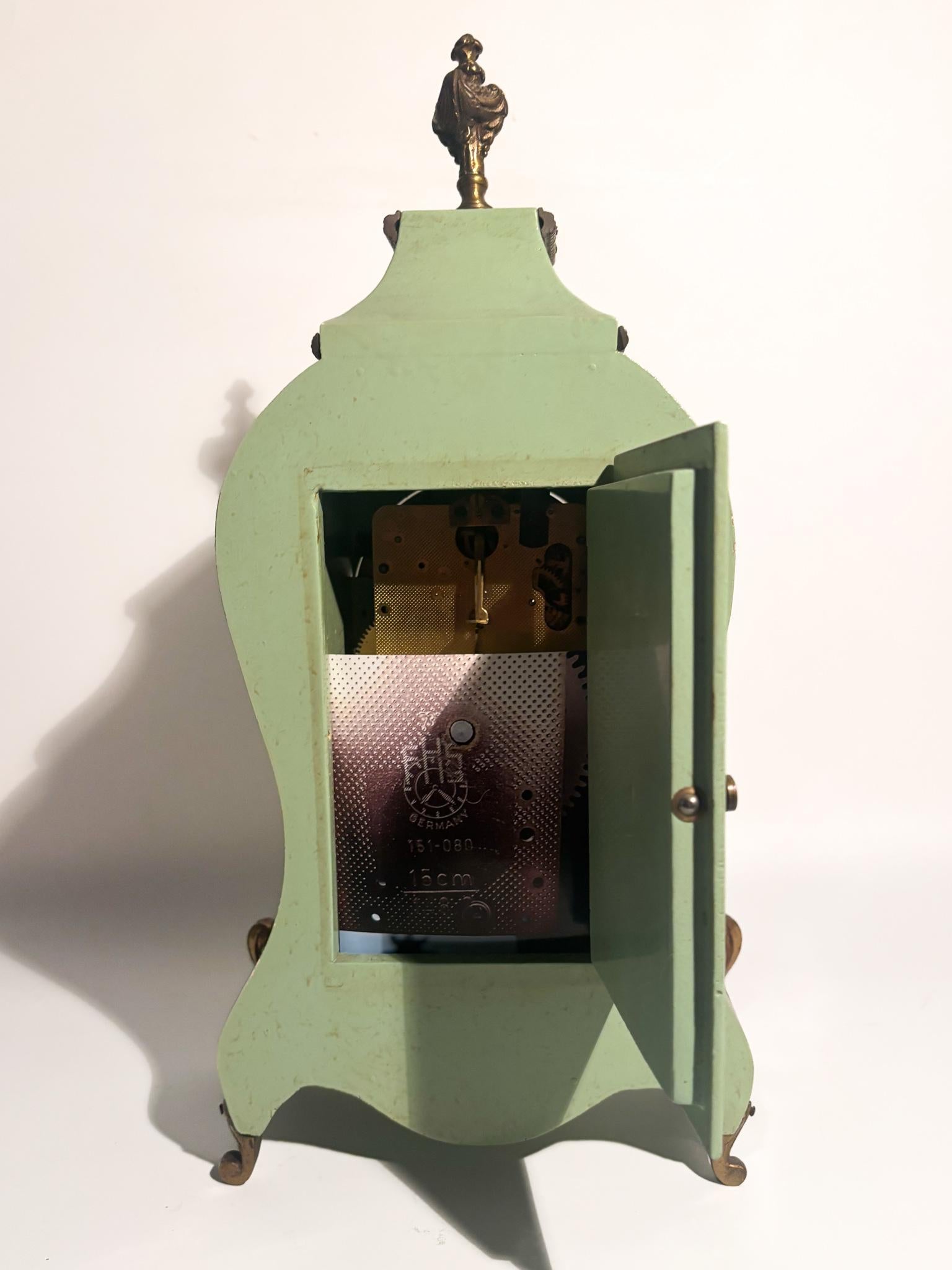 Green Wood and Brass Pendulum Clock FHS 151-080 Germany 1950s For Sale 5