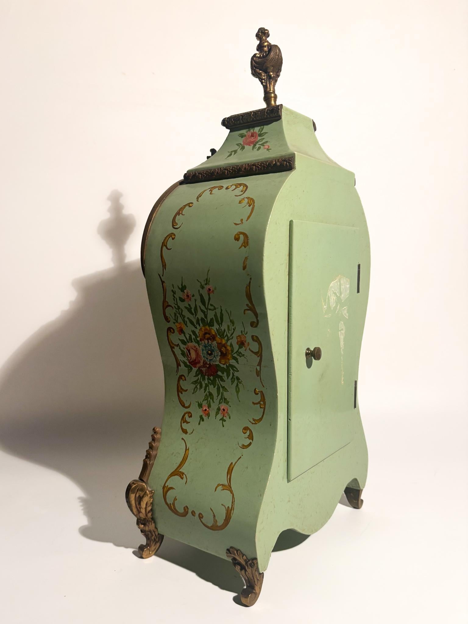 Green Wood and Brass Pendulum Clock FHS 151-080 Germany 1950s For Sale 6
