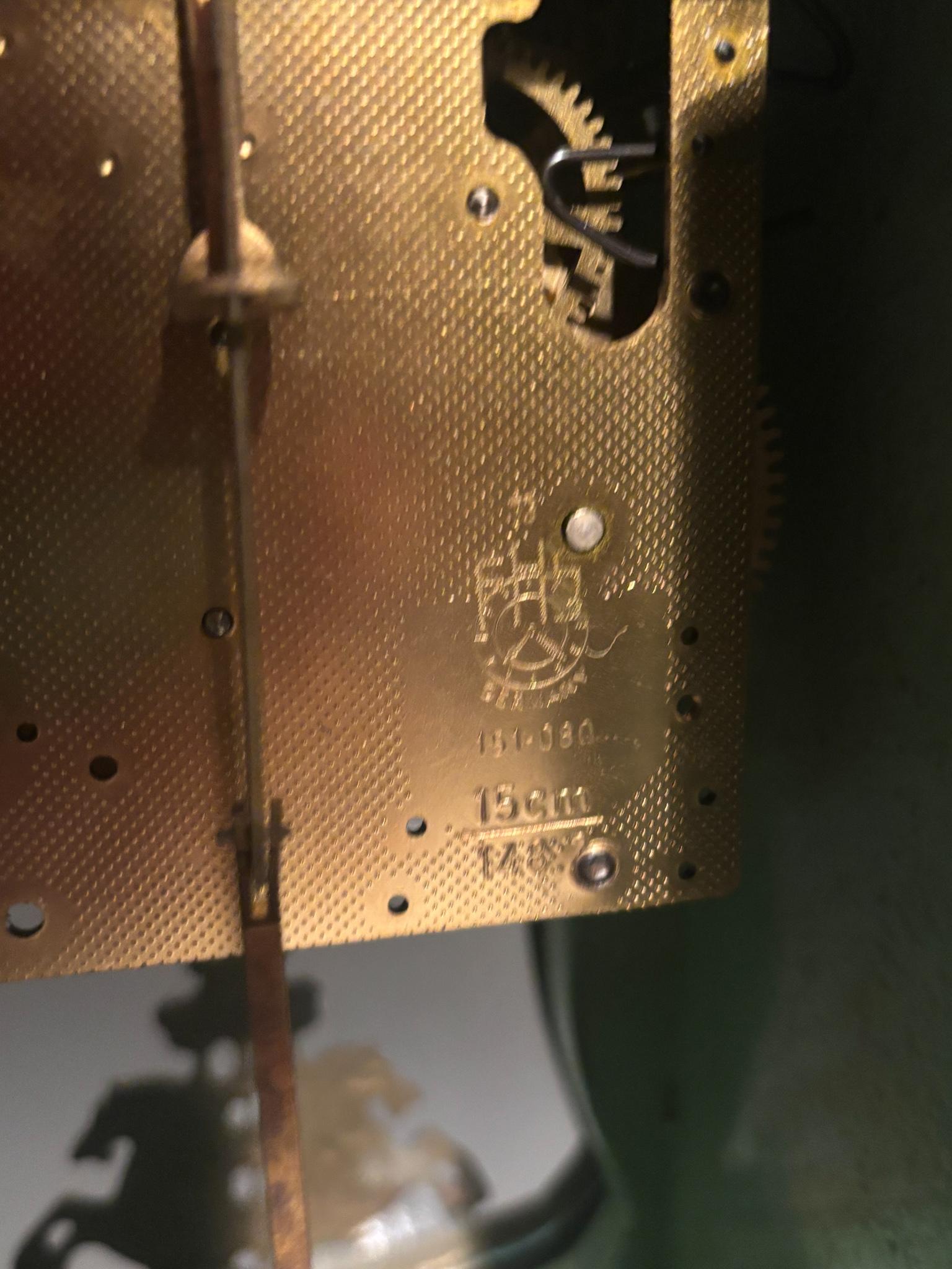 Green Wood and Brass Pendulum Clock FHS 151-080 Germany 1950s For Sale 8