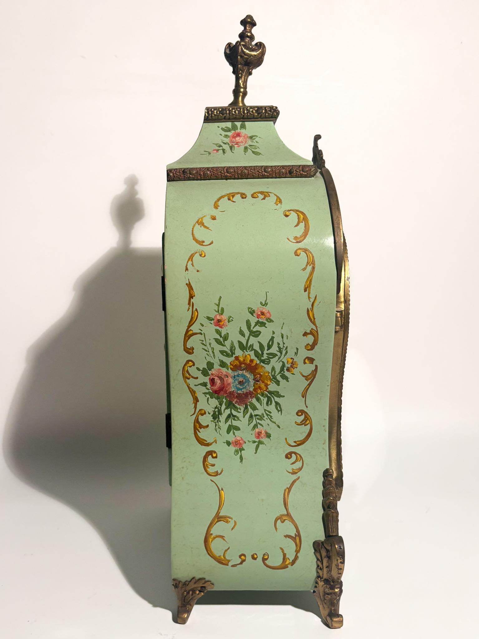 Green Wood and Brass Pendulum Clock FHS 151-080 Germany 1950s For Sale 2