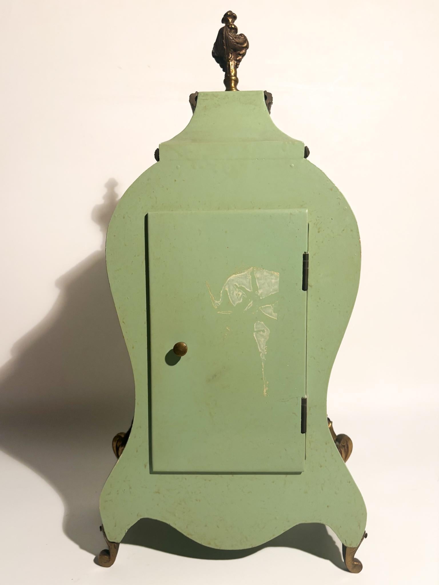 Green Wood and Brass Pendulum Clock FHS 151-080 Germany 1950s For Sale 3