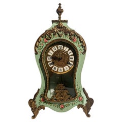 Green Wood and Brass Pendulum Clock FHS 151-080 Germany 1950s
