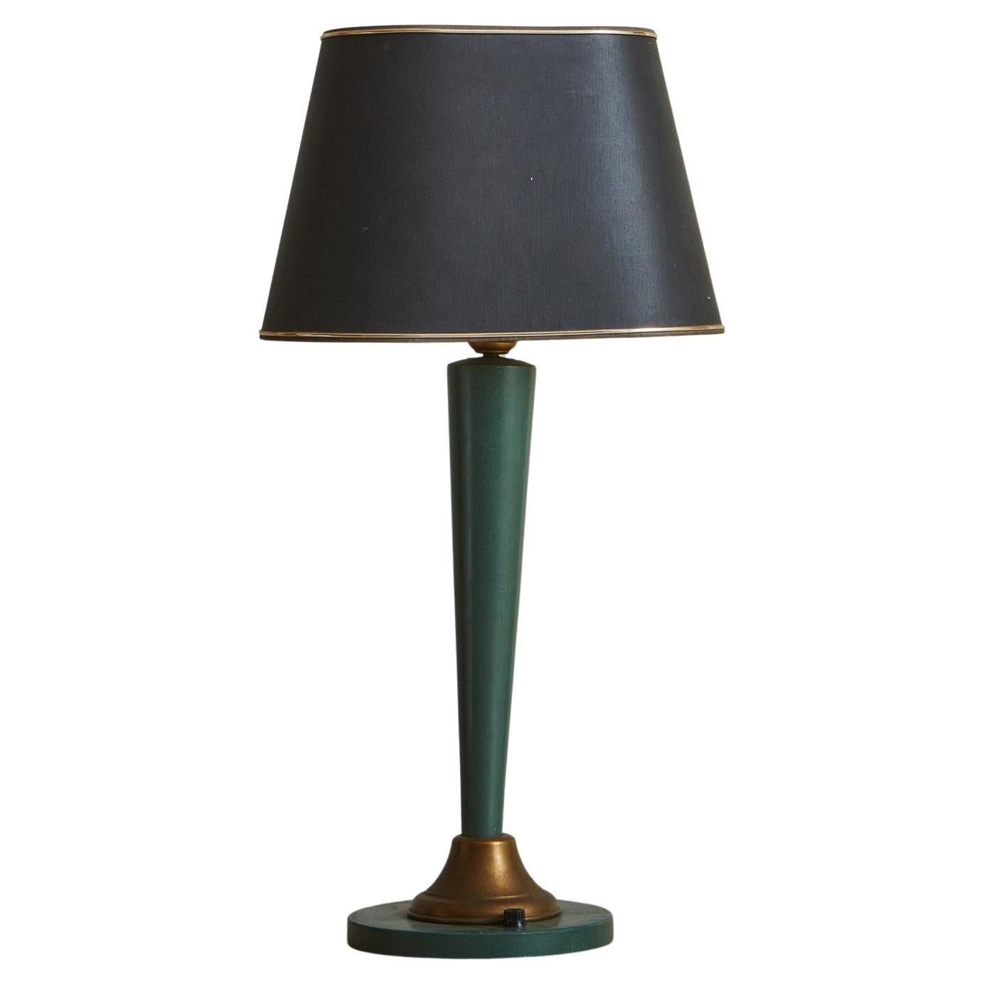 Green Wood Table Lamp, France 1970s