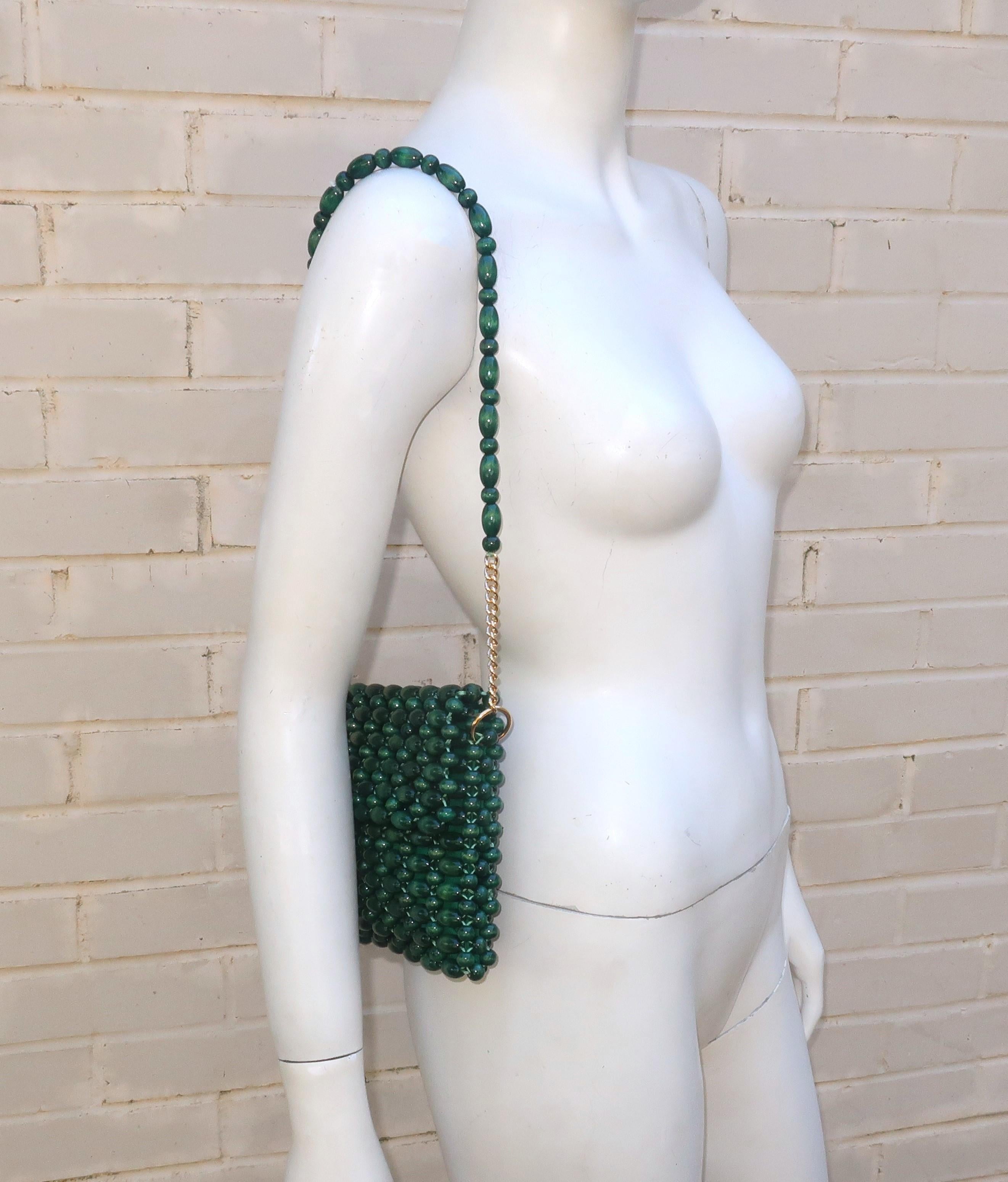 Green Wooden Bead Handbag, 1960's For Sale 7