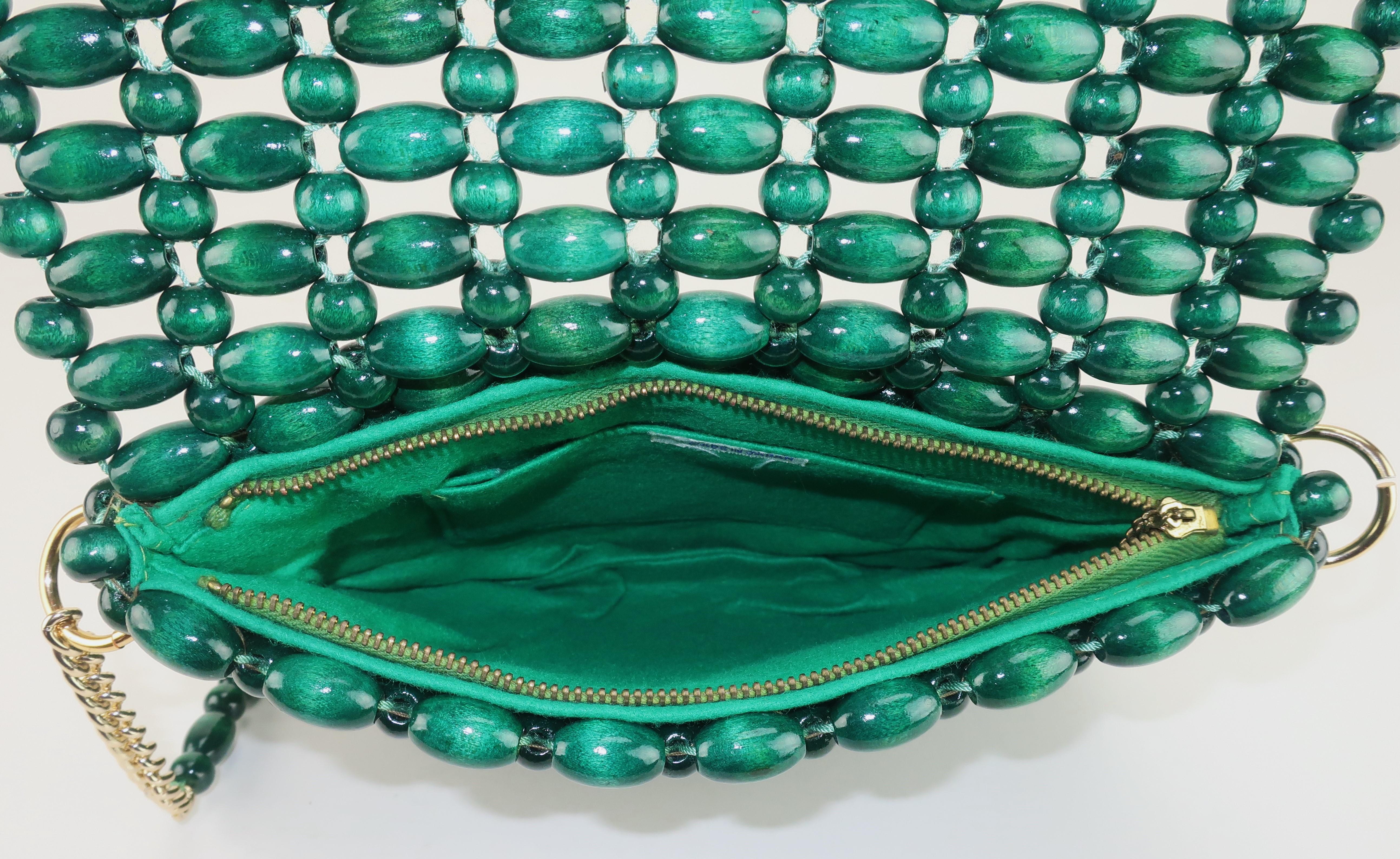 Women's Green Wooden Bead Handbag, 1960's For Sale
