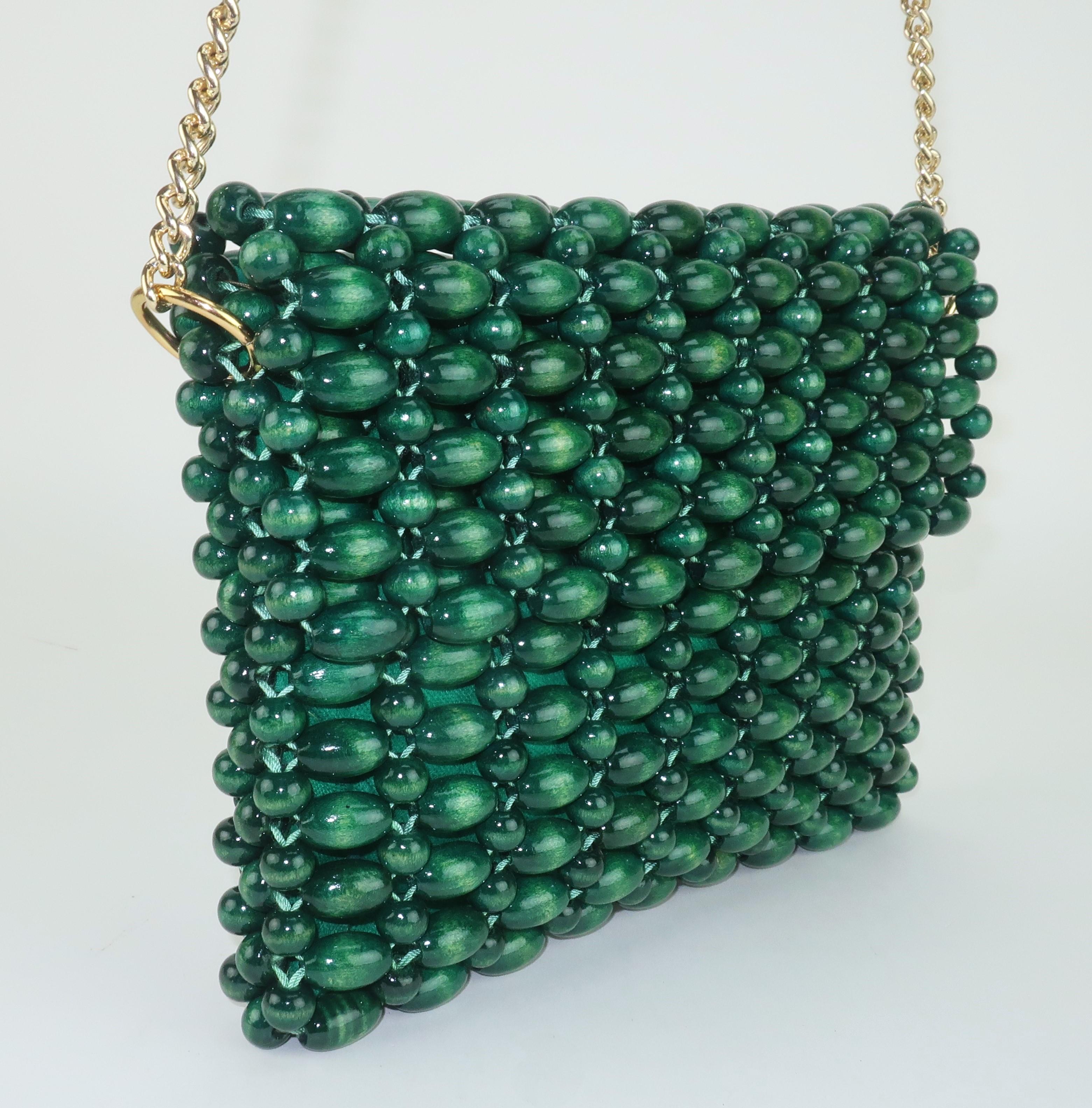 Green Wooden Bead Handbag, 1960's For Sale 2