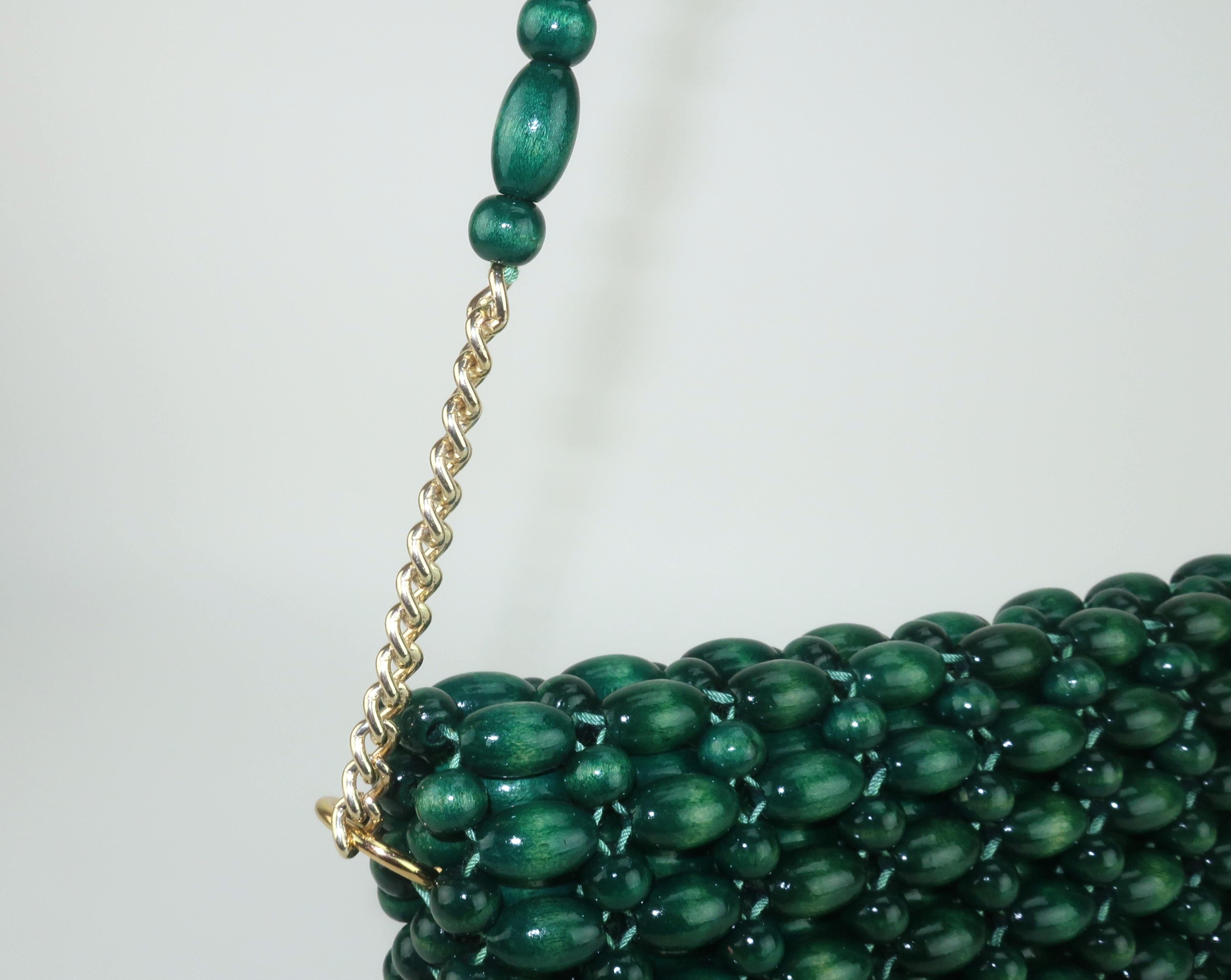 Green Wooden Bead Handbag, 1960's For Sale 4