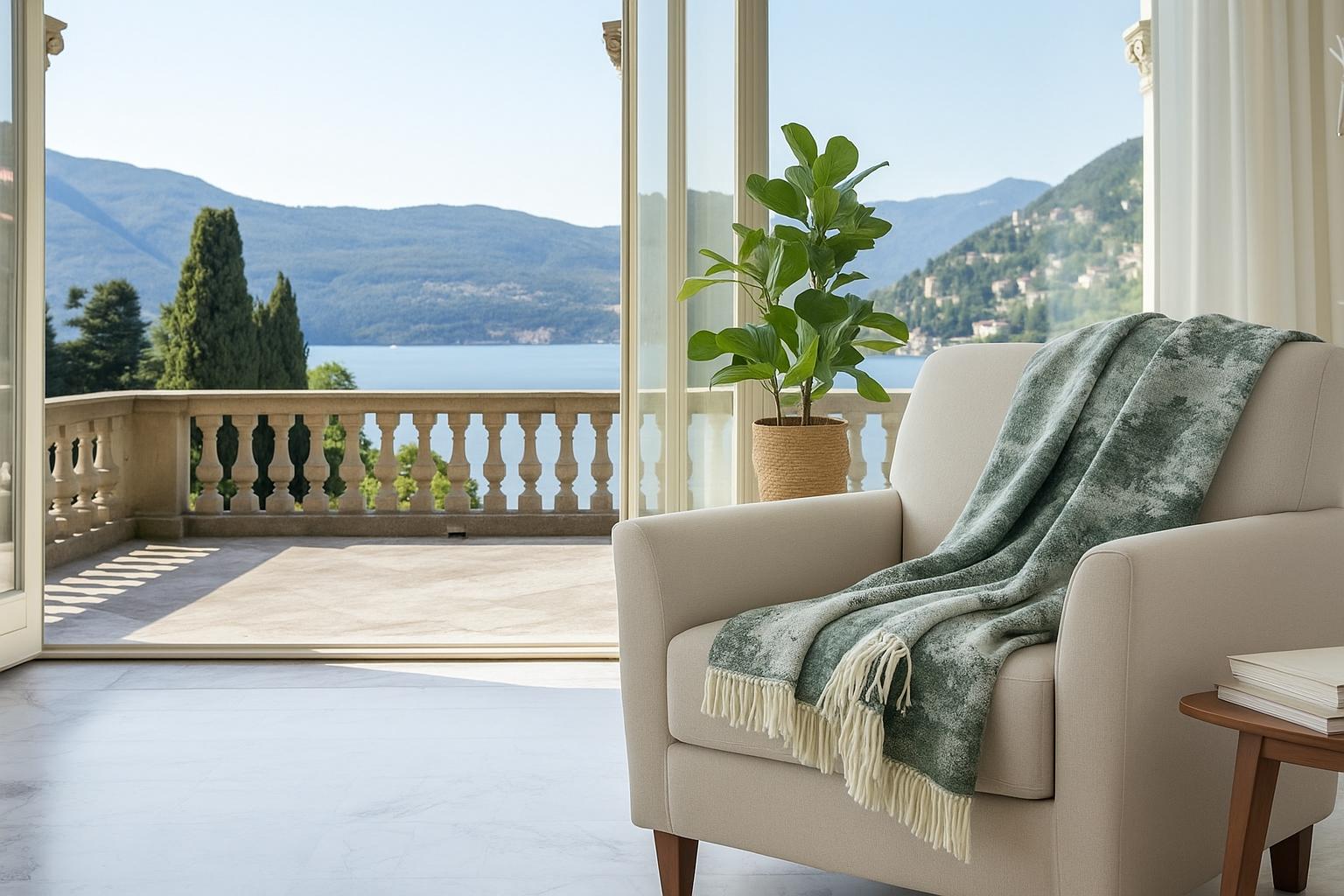 italien Plaid en laine et cachemire vert fabriqué en Italie - Jacquard effet marbré en vente