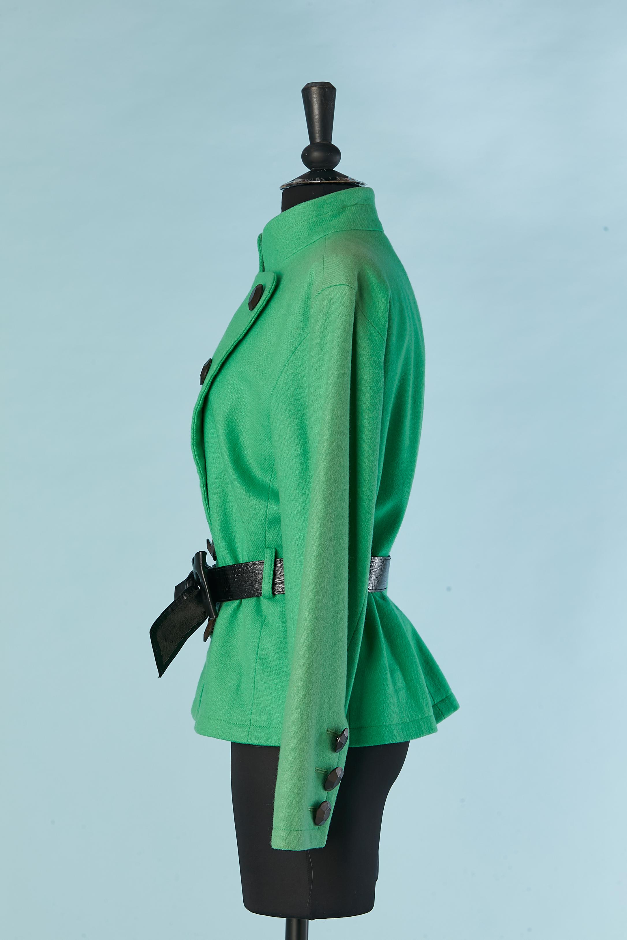 Grüne Wolljacke mit Ledergürtel von Yves Saint Laurent Rive Gauche im Angebot 1
