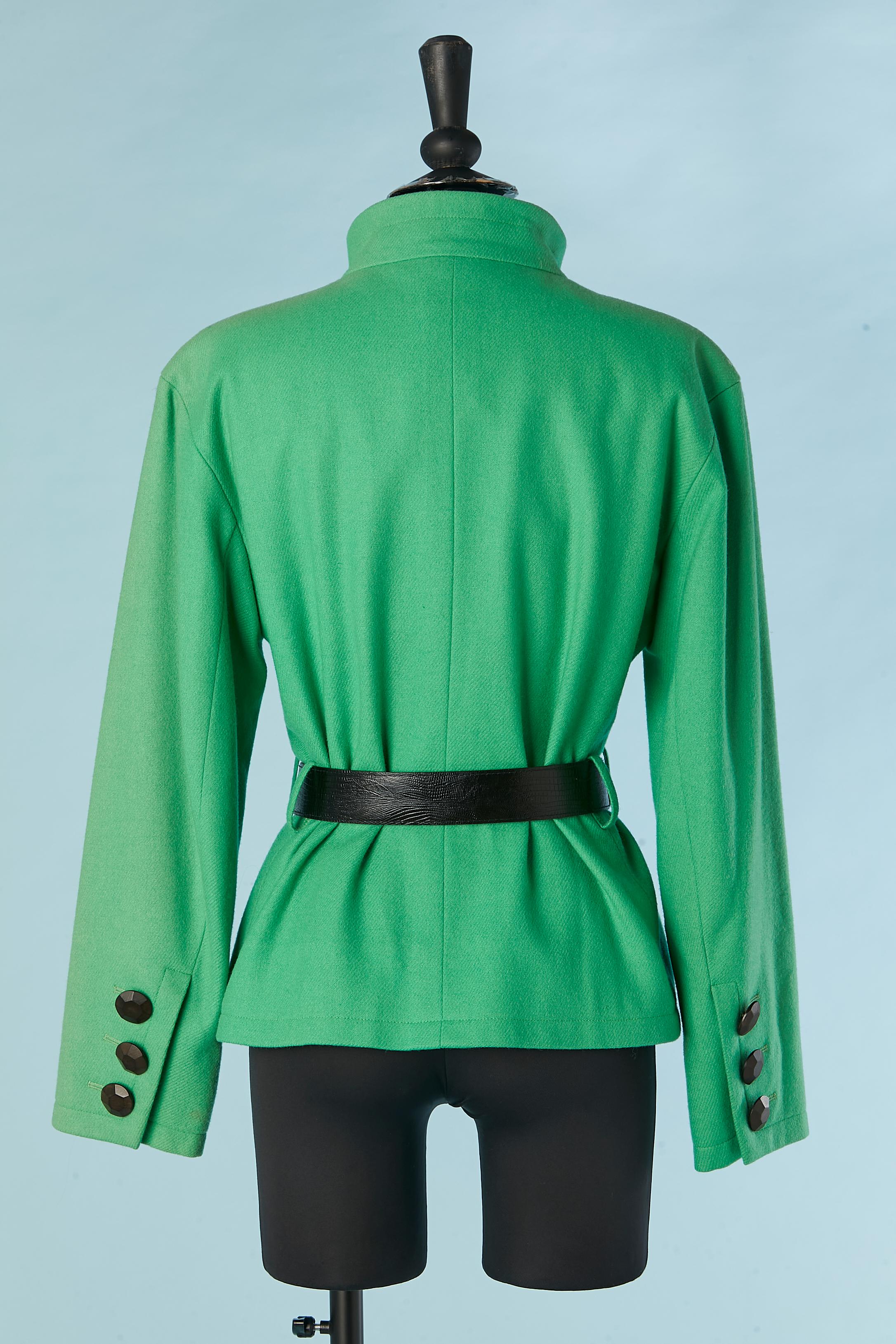 Grüne Wolljacke mit Ledergürtel von Yves Saint Laurent Rive Gauche im Angebot 2