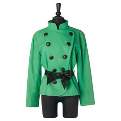Grüne Wolljacke mit Ledergürtel von Yves Saint Laurent Rive Gauche