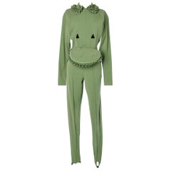Green wool jersey jumpsuit with waist-bag Chantal Thomass