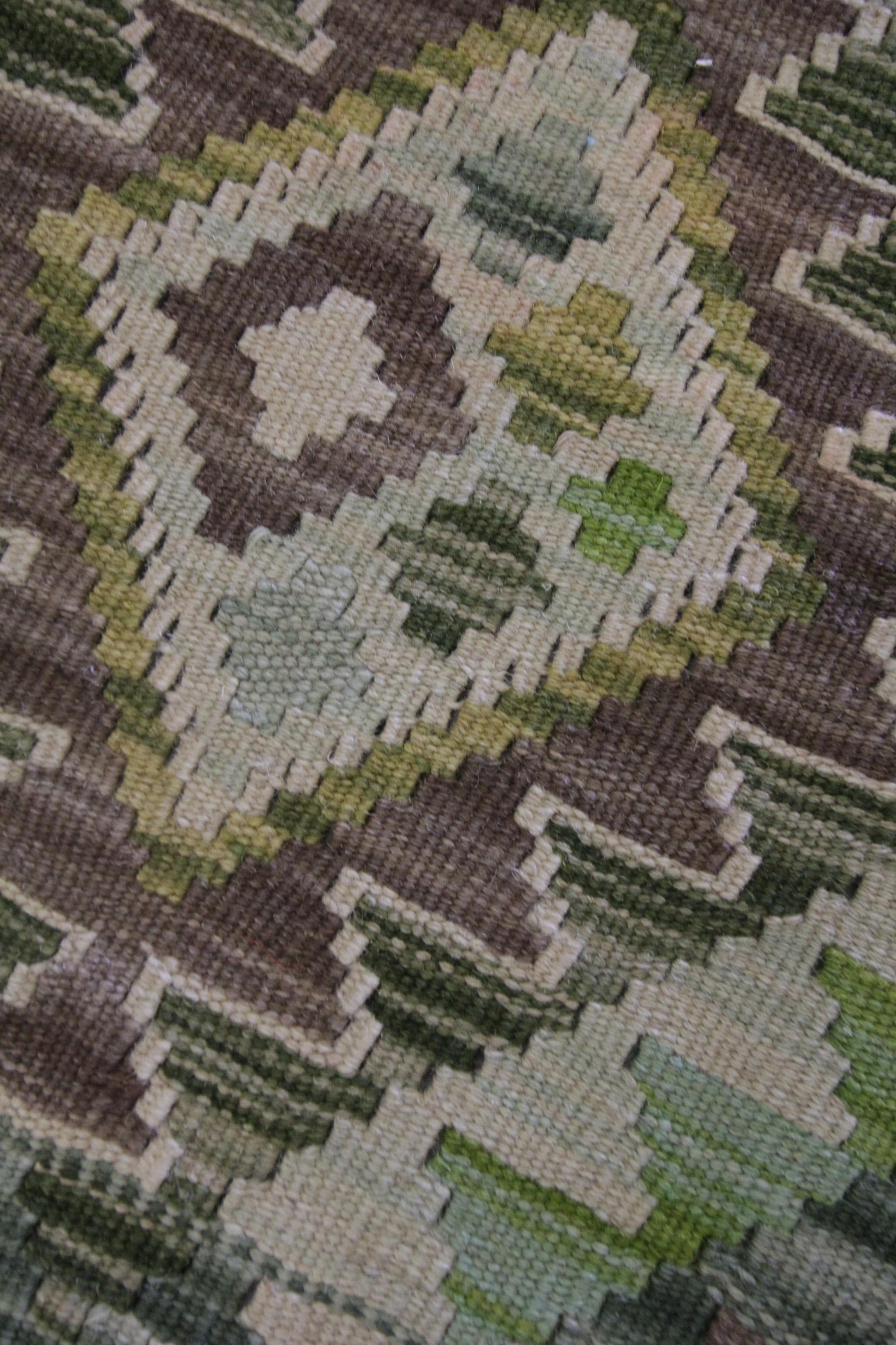 Green Wool Kilim Rugs, Traditional Carpet Kelim Geometric Nordic Rugs 1