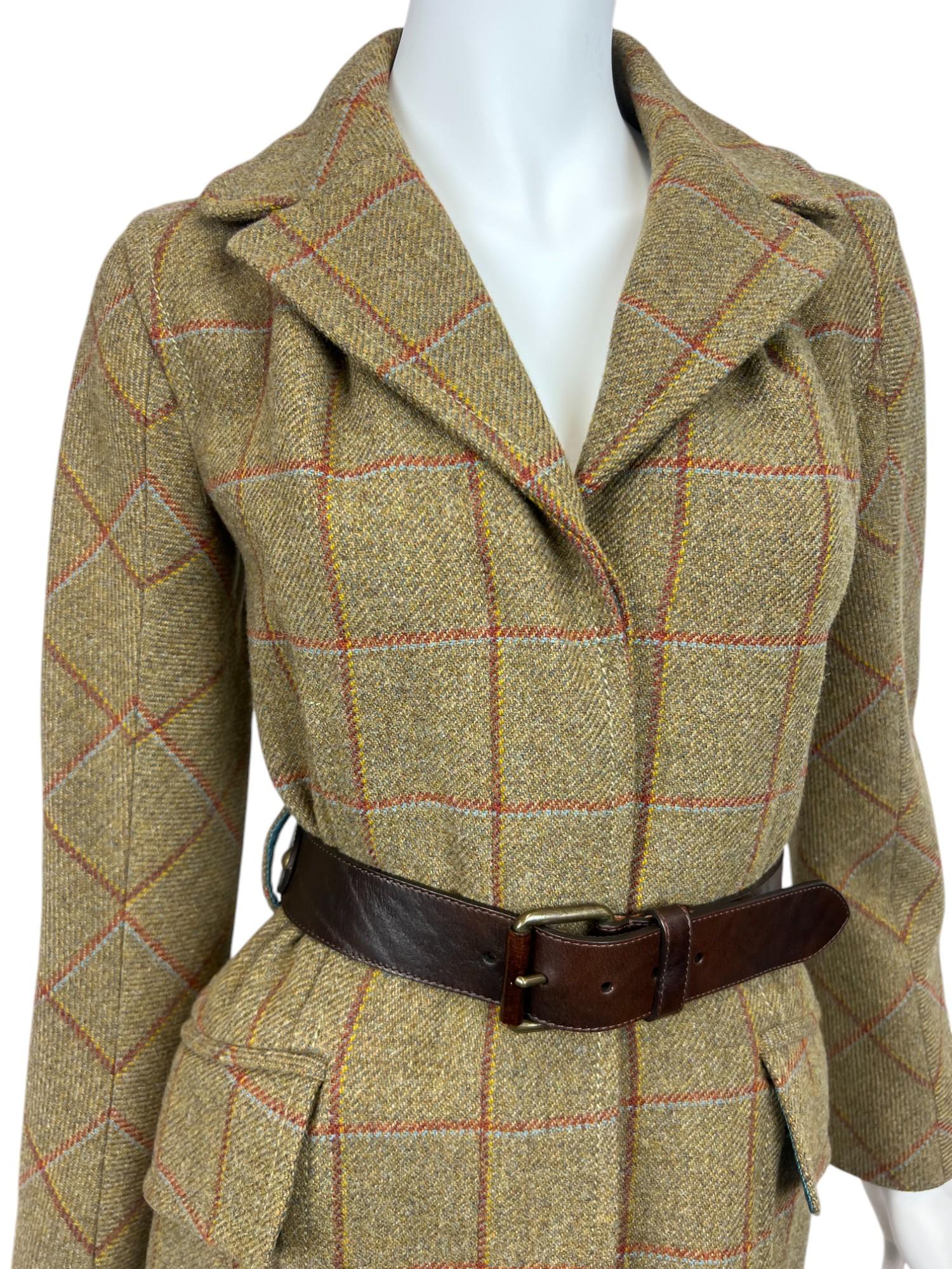 Green Wool Plaid Tailored Coat Sz: FR 36 For Sale 5