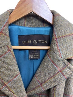 Green Wool Plaid Tailored Coat Sz: FR 36