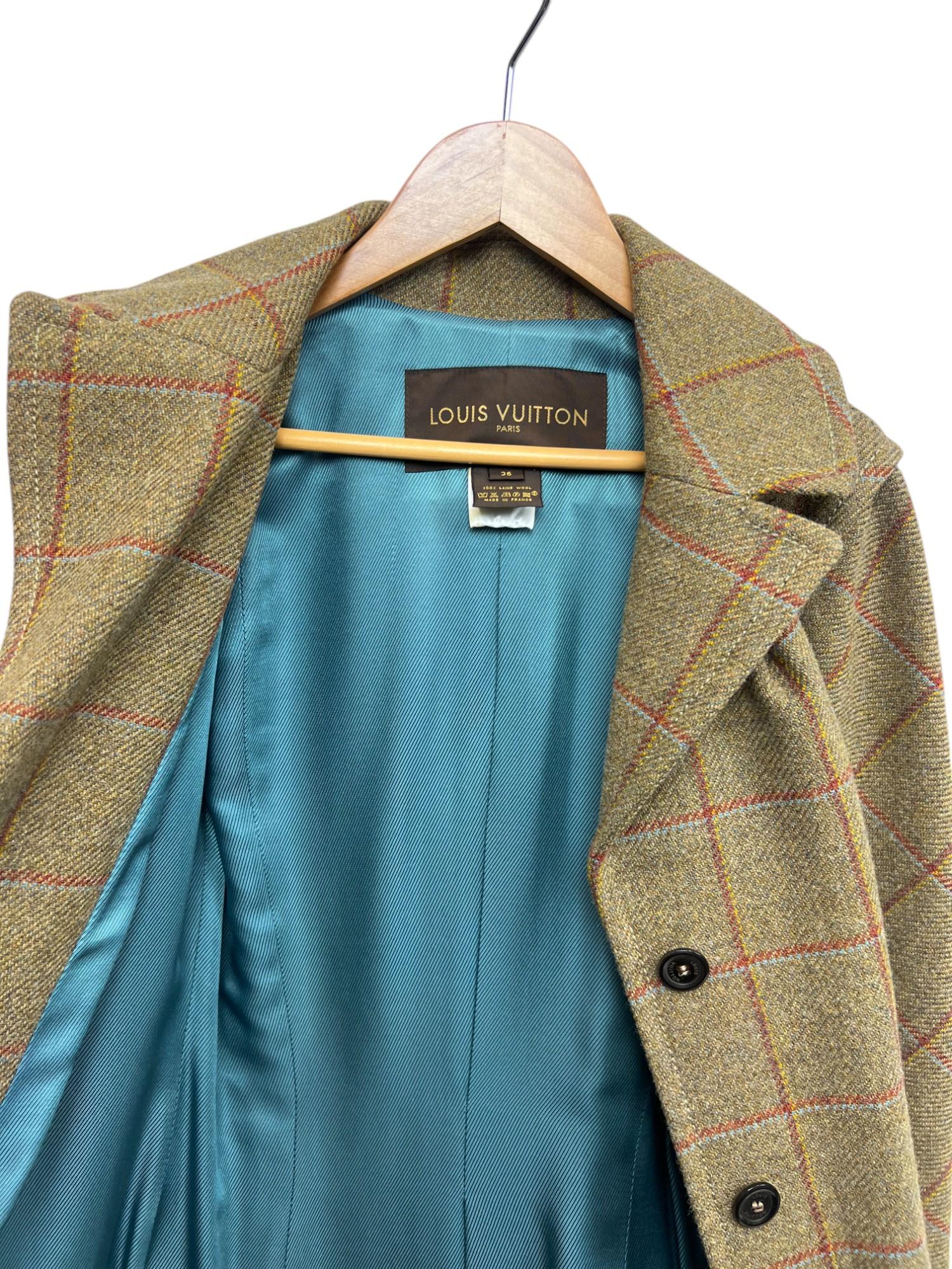 Black Green Wool Plaid Tailored Coat Sz: FR 36 For Sale