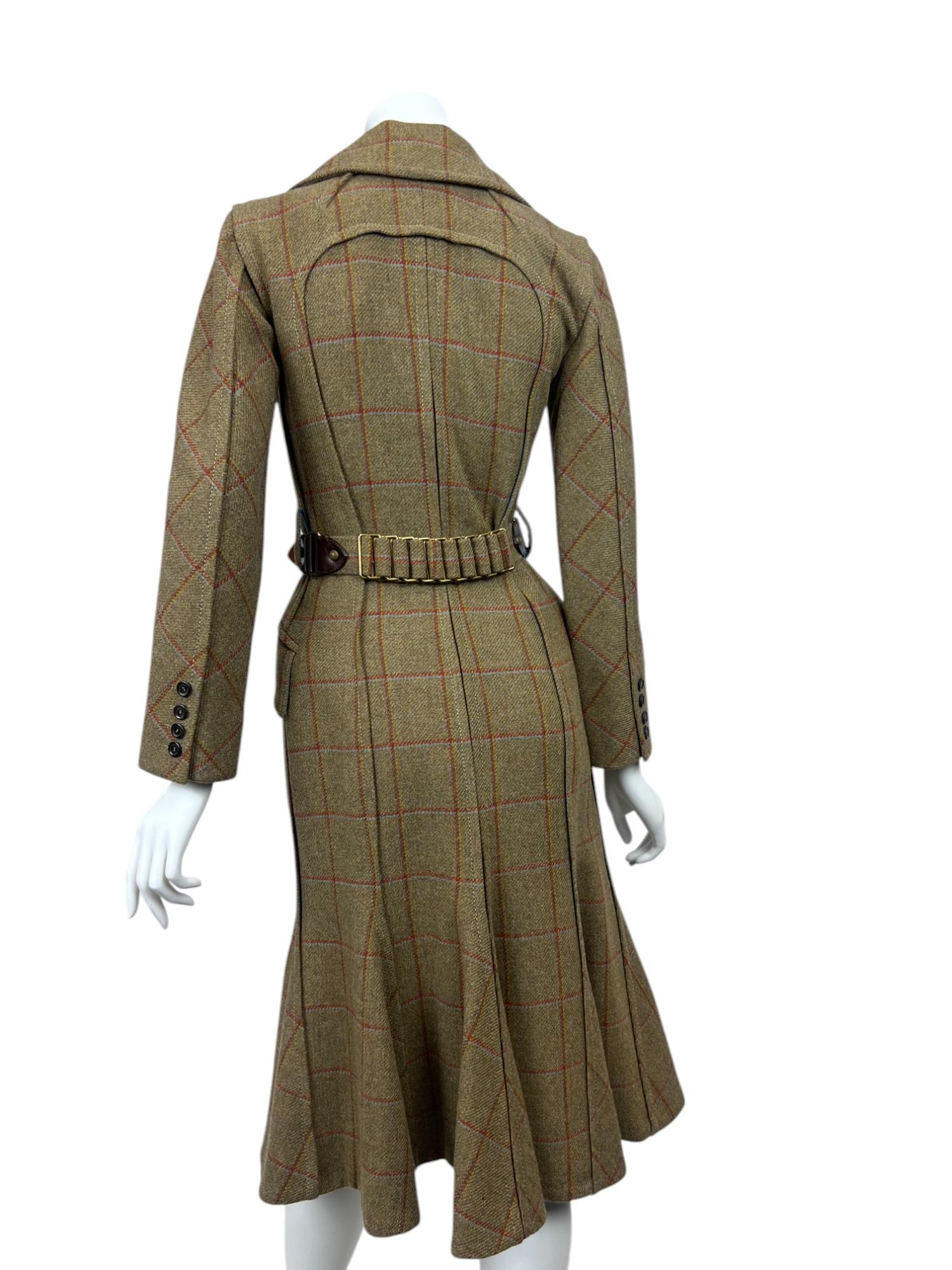 Green Wool Plaid Tailored Coat Sz: FR 36 For Sale 3